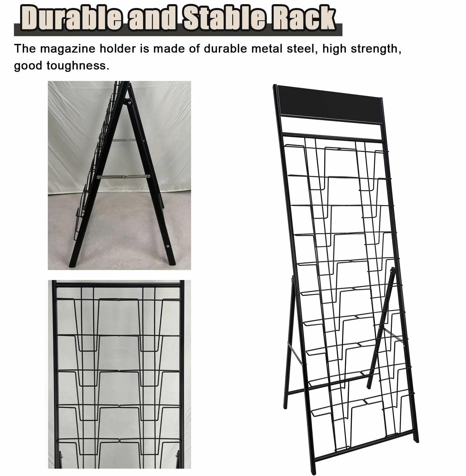 Espositore da Terra 10 Tasche Supporto per La Brochure di Caricatore Pieghevole, Porta del Supporto per Opuscoli In Metallo Portatile per Showroom, Organizzatore di Brochure Multiuso