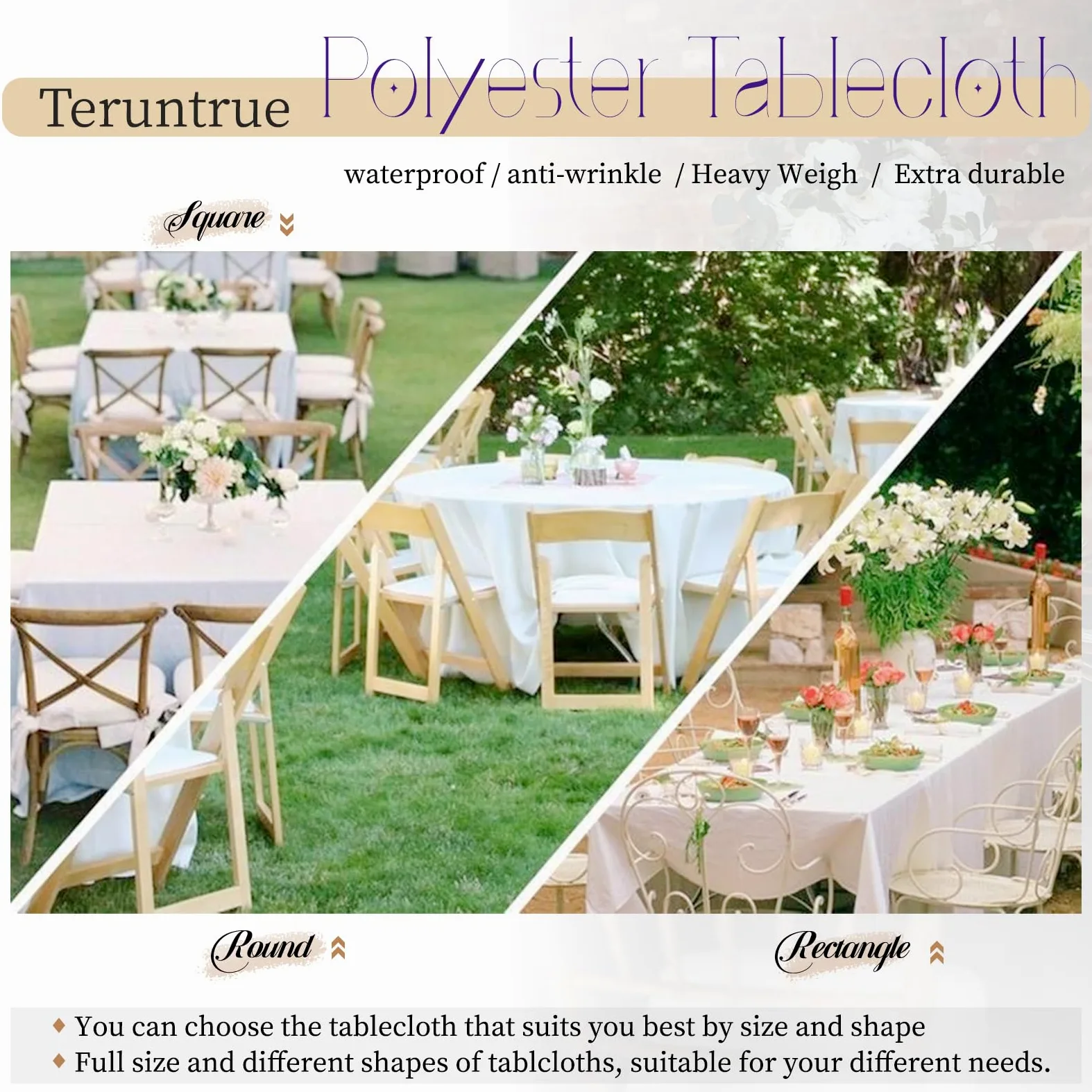 Teruntrue 12 Pezzi Tovaglie Bianche Rettangolari 153 x 320 cm, Tovaglie Bianche in Poliestere per Tavolo da 8 Piedi, Tovaglia Rettangolare Lavabile per Feste Matrimoni Buffet Campeggio Ristorante