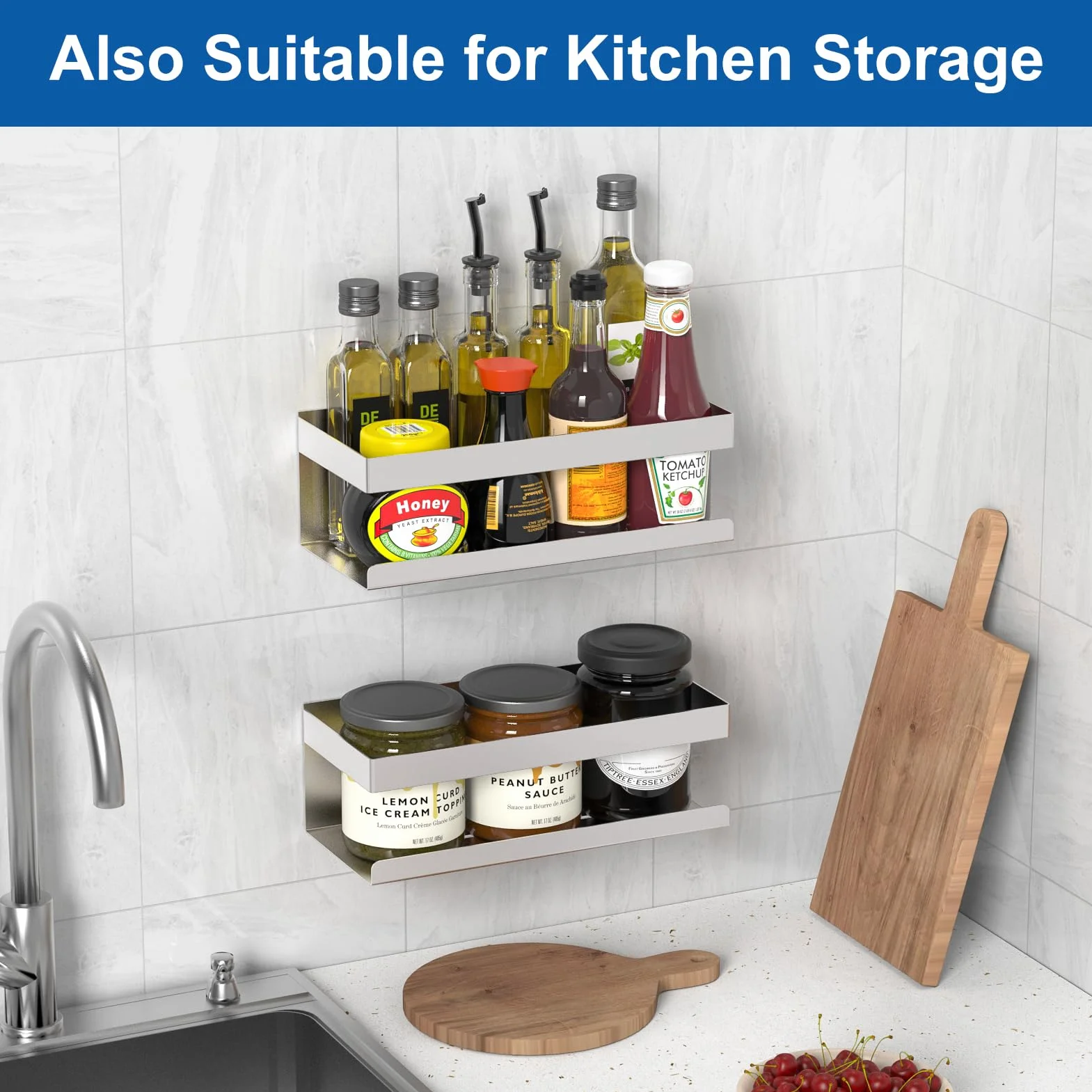 Mensola Doccia Senza Foratura SUS304 Acciaio Inox, Porta Bagnoschiuma Shampoo, 2 Pezzi Organizer Doccia Argento