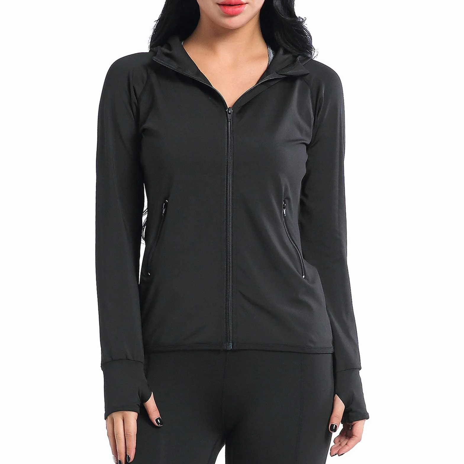 AMZSPORT Felpa Donna con Zip, Giacca Running Sportiva con Cappuccio