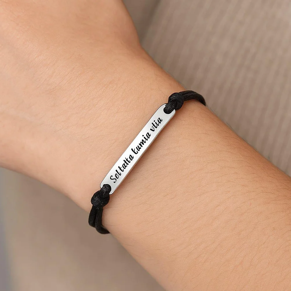 Generico Bracciale Personalizzato Uomo Donna Cordoncino Nero Regolabile Acciaio Inox Idea Regalo Romantica Coppia Anniversario San Valentino
