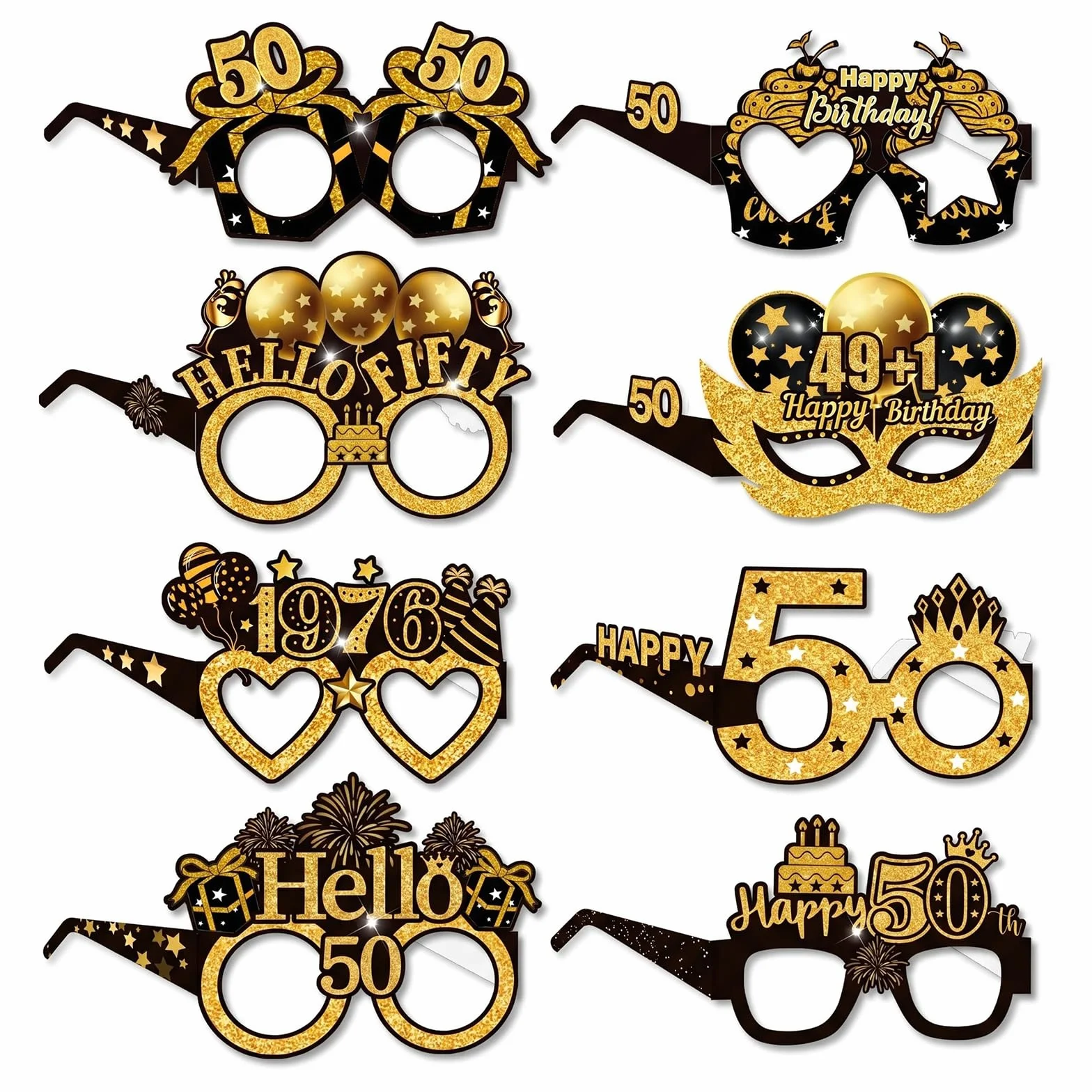 8 Pezzi Occhiali 50 Anni Compleanno - Gadget Divertenti per Photobooth e Decorazioni Festa, Bomboniere Originali per Uomo e Donna, Accessori per Foto Ricordo e Scherzi Compleanno