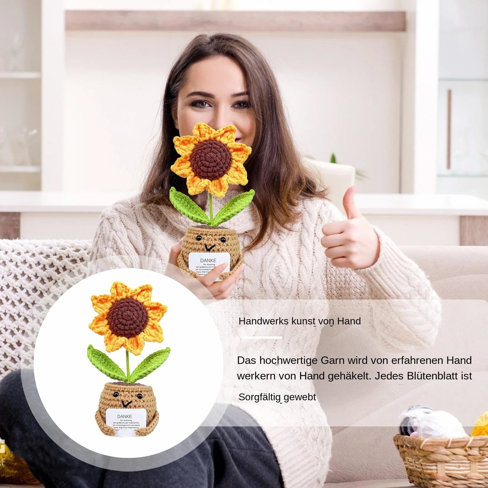 Generisch Supporto emotivo girasole, Girasole Positivo - Bambola edificante, M