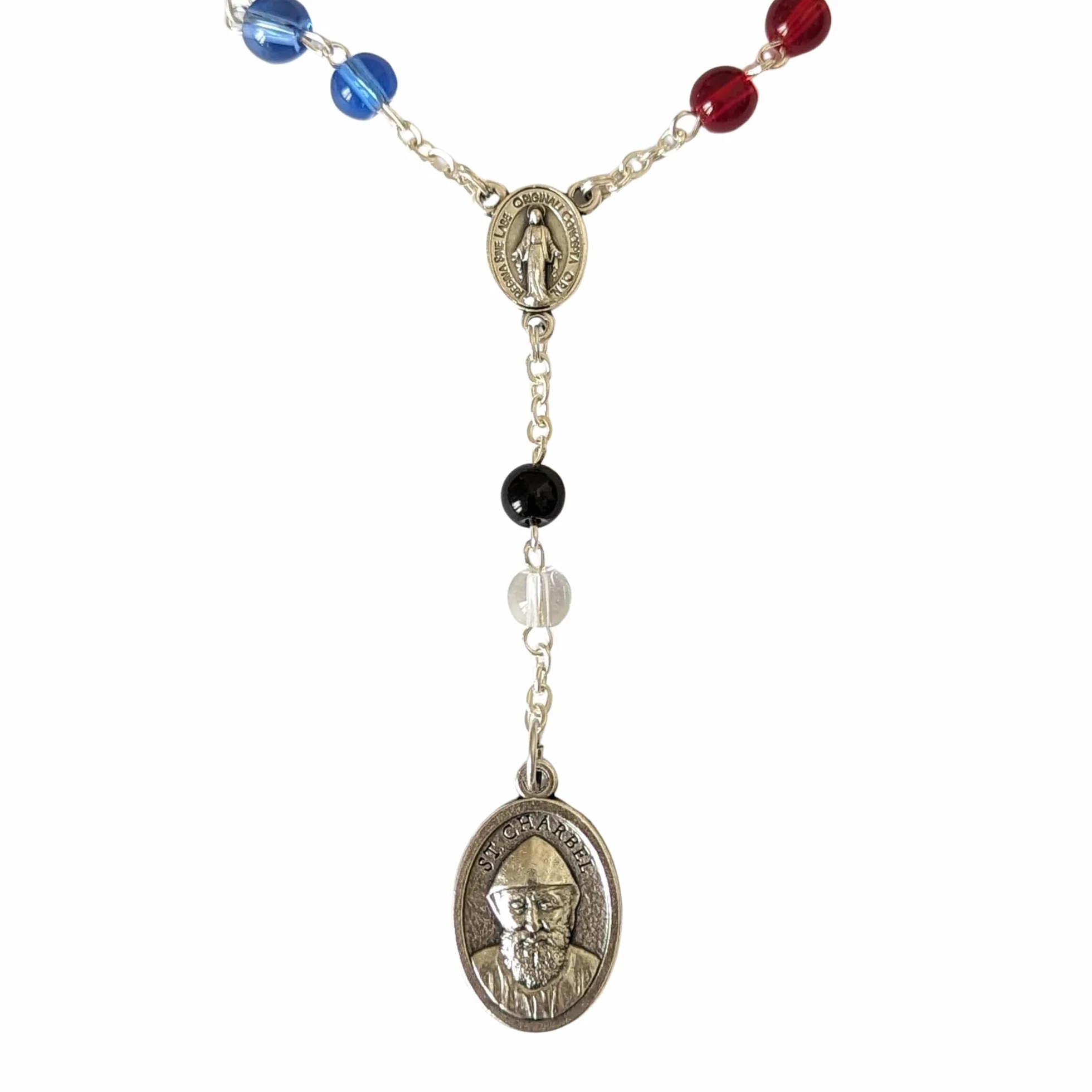 OVUNQUE PROTEGGIMI Rosario di San Charbel Con Madonna Miracolosa, Artigianale in Grani Colorati Con Opuscolo e Preghiera