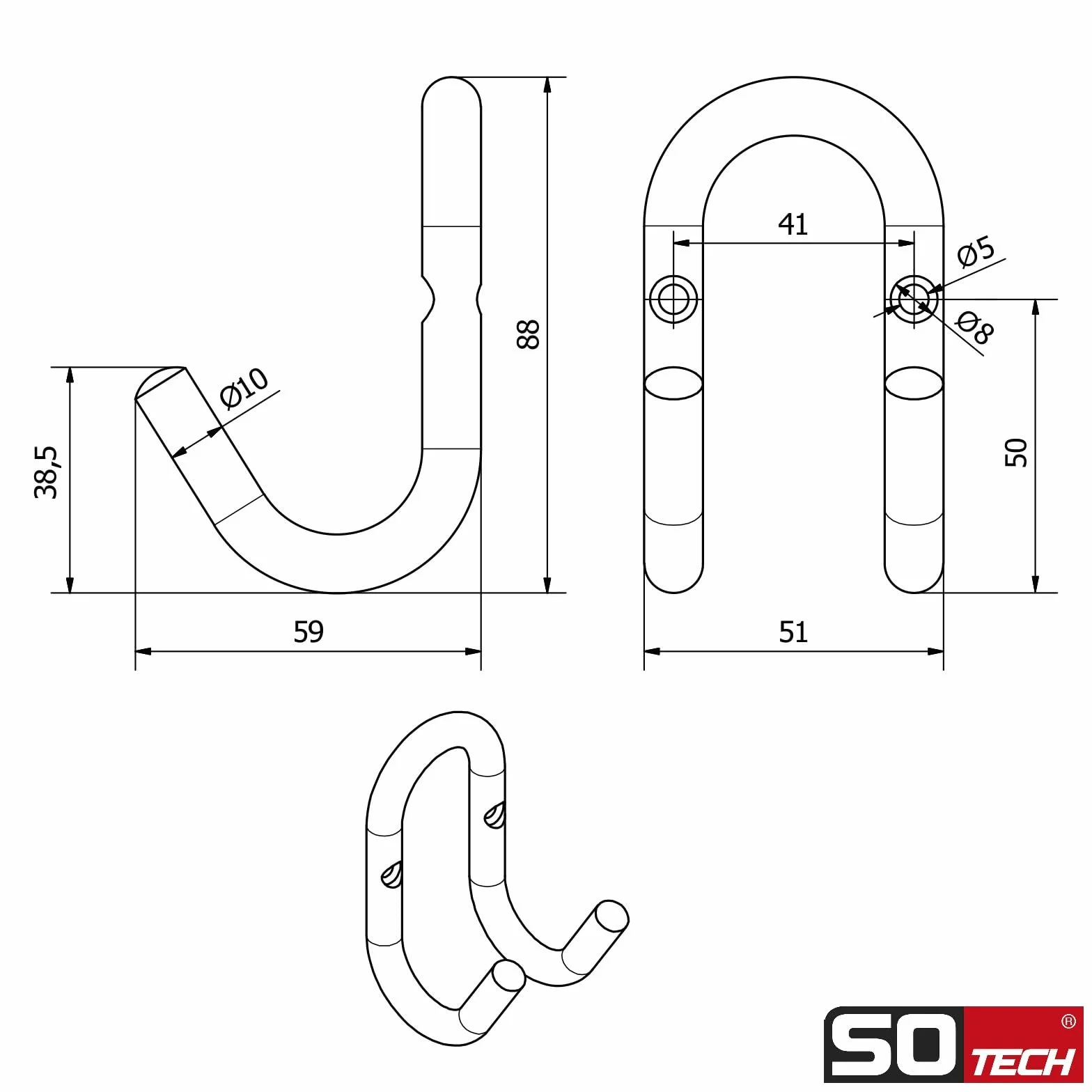 SOTECH Appendiabiti FARA 88x51 mm acciaio rosso gancio a parete per giacca