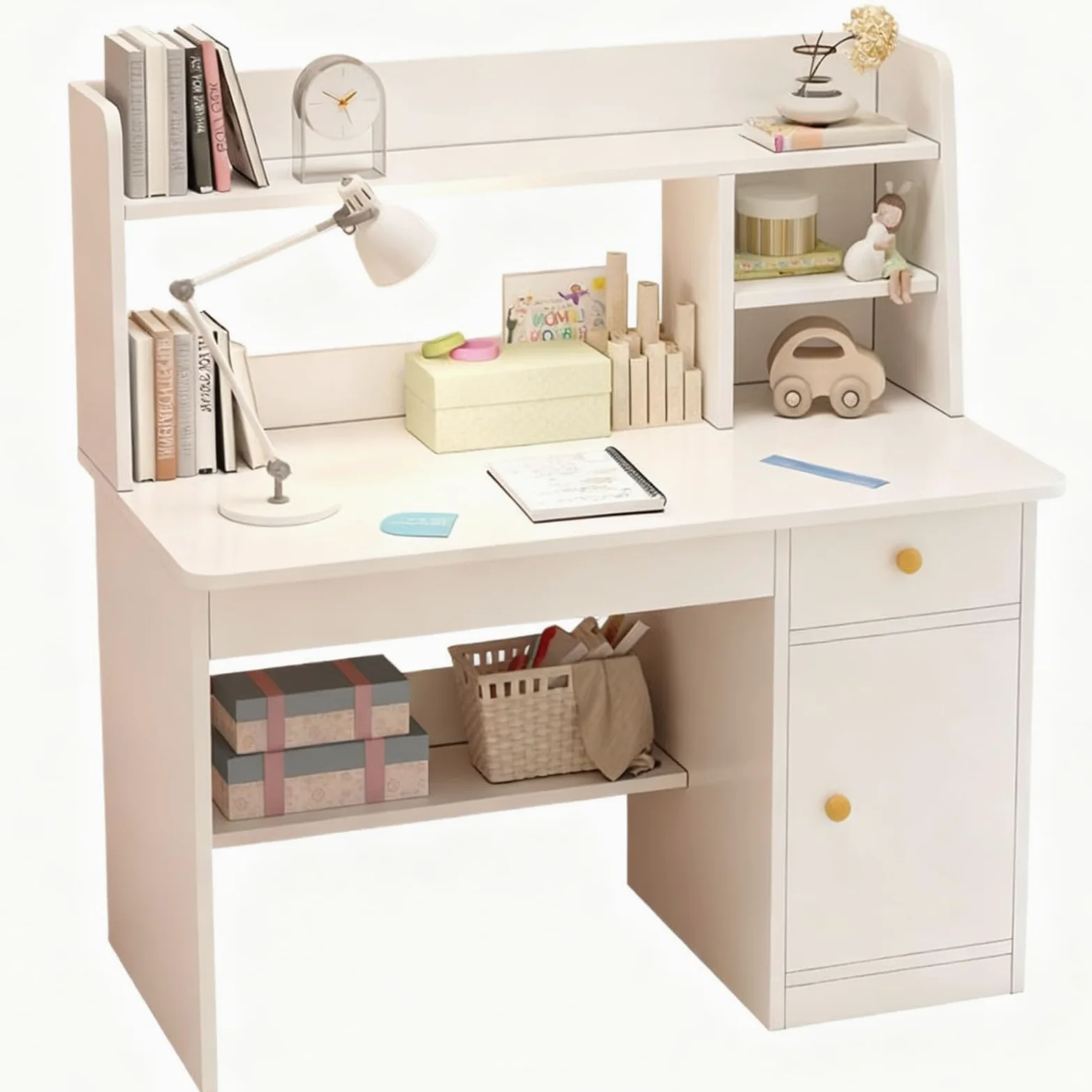Scrivania per Bambini con Ripiani Armadietto Cassetto Tavolo Scrivania per Banco Scuola per Ragazzi In Legno Cameretta, Sala Studio A