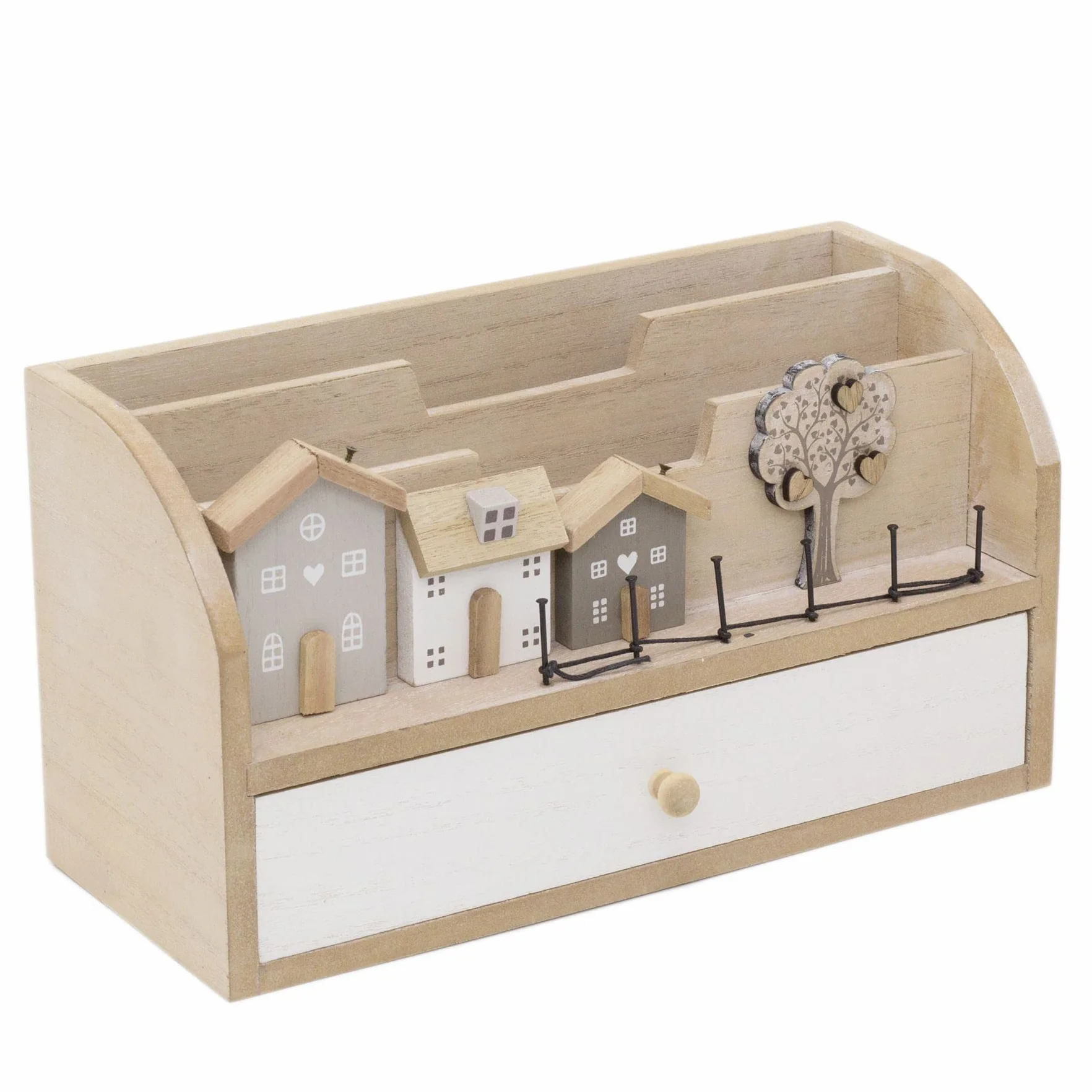 Portalettere in legno shabby chic a forma di casa e albero genealogico, organizer in