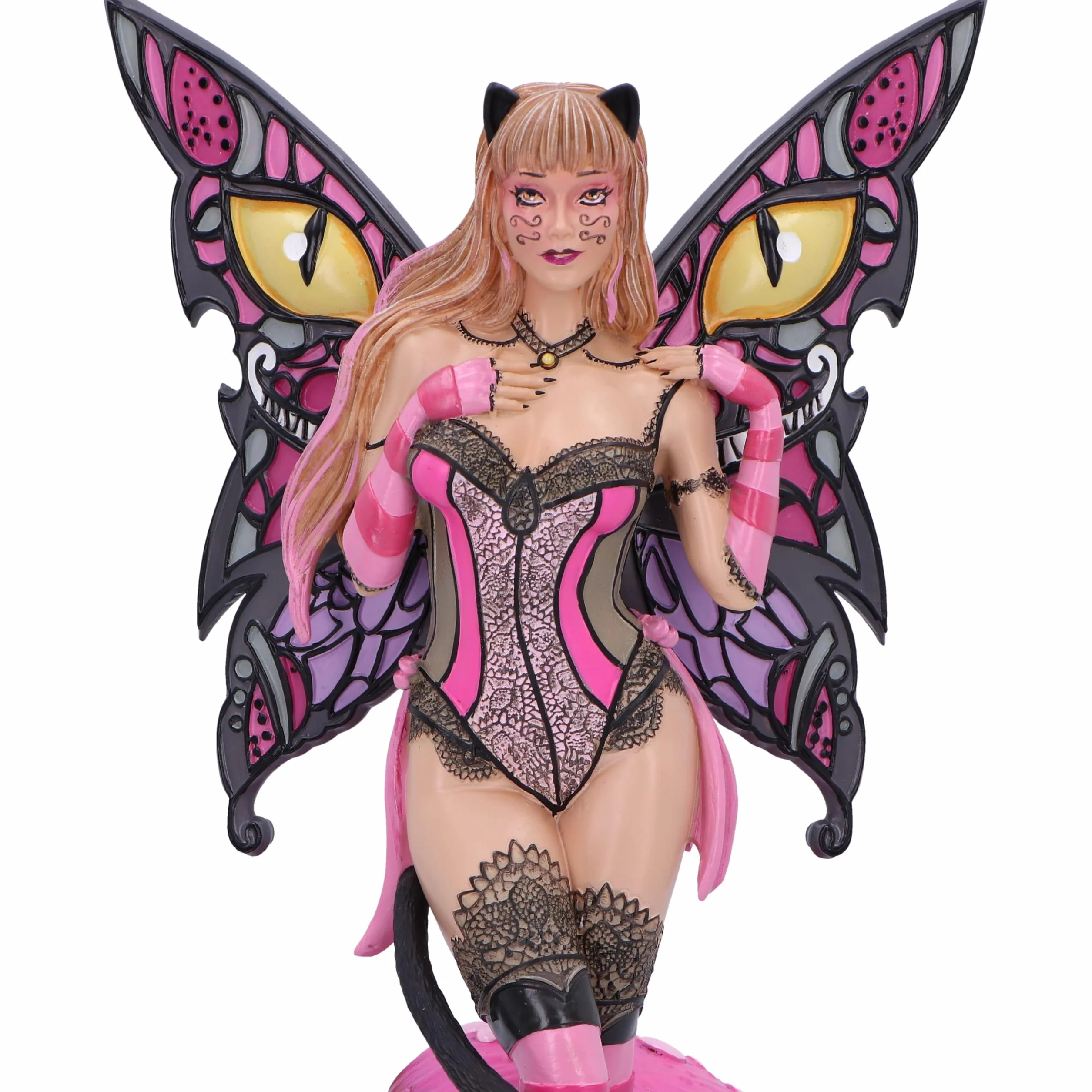Nemesis Now Statuetta gatto del Cheshire 24 cm resina rosa Alice nel paese delle meraviglie