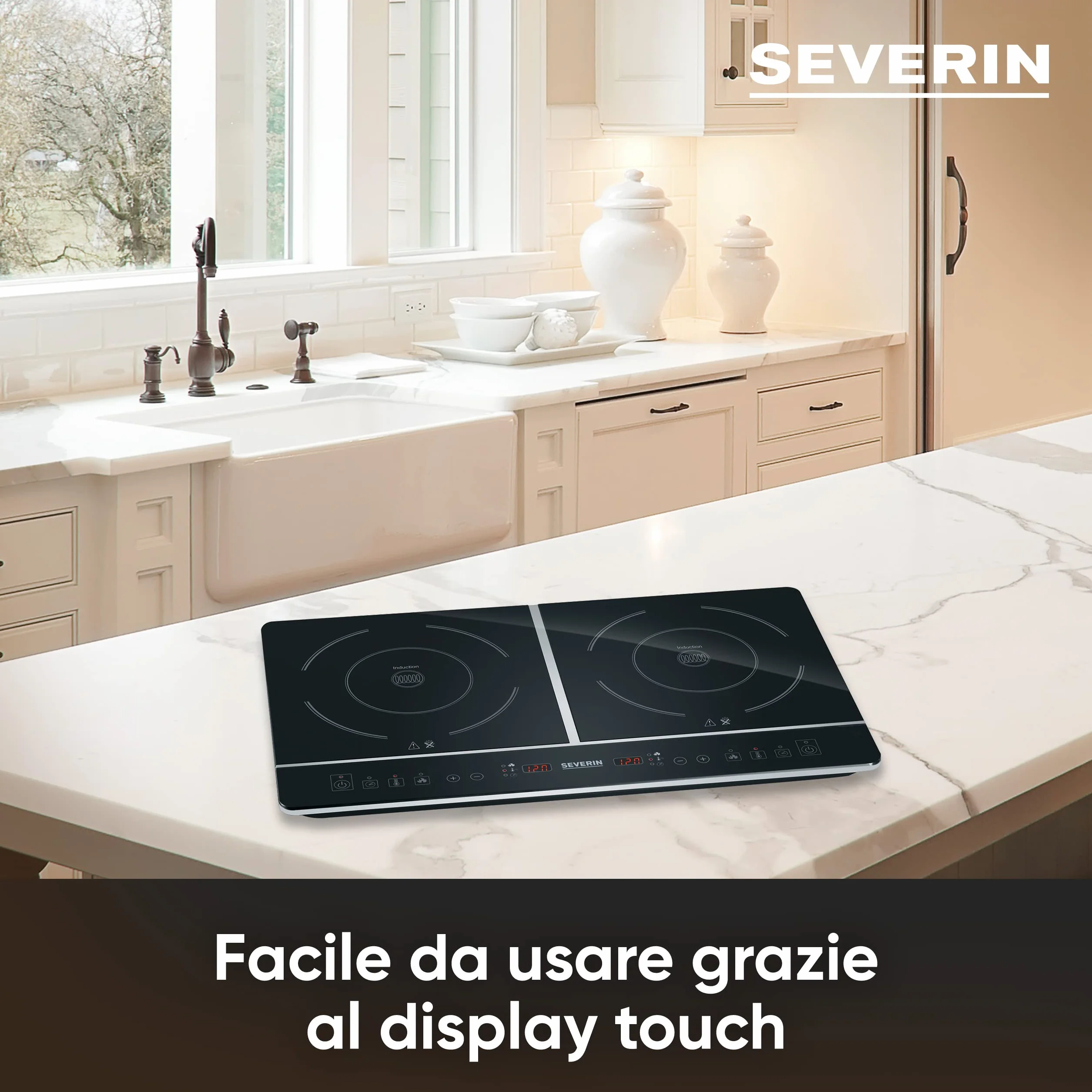 SEVERIN DK 1031 Doppia piastra a induzione 3400W piano in ceramica 2 piastre 10 livelli di potenza Nero