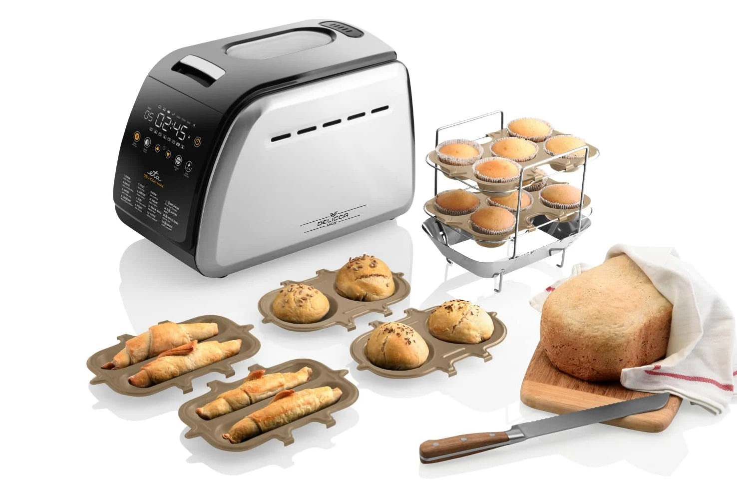 ETA Delicca II Max I - Macchina per il pane fino a 1,5 kg, 2 ganci per impastare, completamente automatica, 16 programmi, 850 W, macchina per il pane