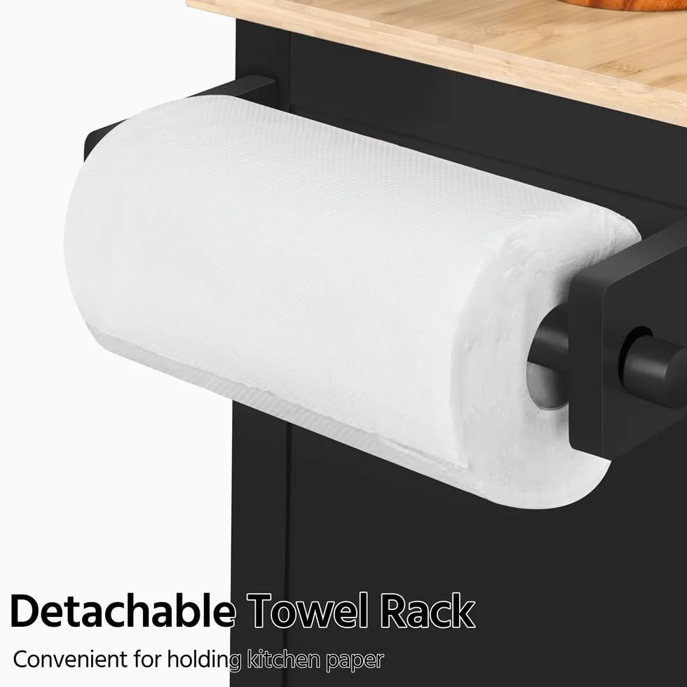 Yaheetech Carrello da Cucina con Ruote Cassetto a 2 Ante Piano di Lavoro Carrellino Salvaspazio con Portasciugamani e Portaspezie Moderno Porta Microonde 91,5 x 66 x 45,5 cm Nero