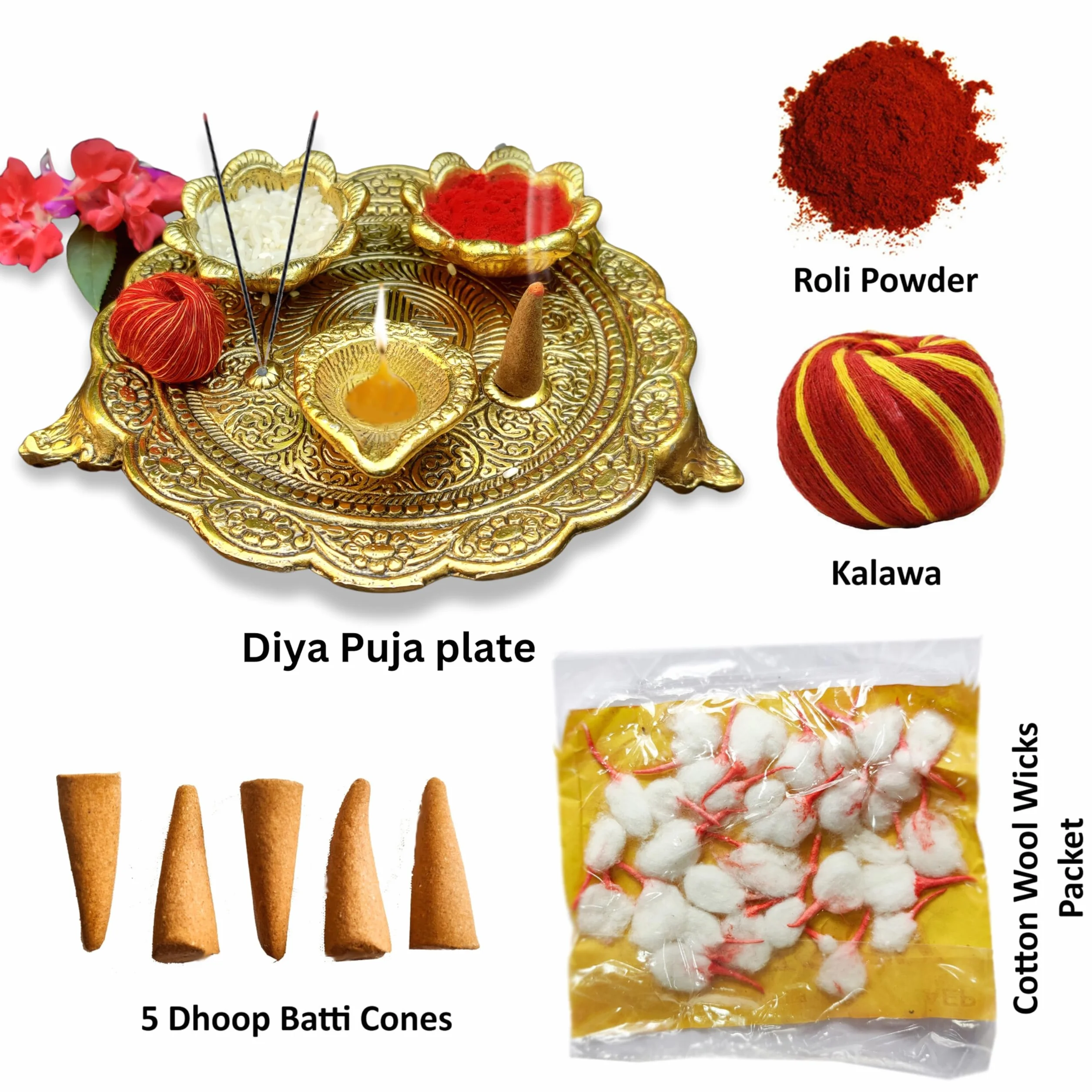 Wonder Care Laxmi Ganesha Idol con piatto per Puja Diwali che mostra decorazioni Deepawali Indian Dhanteras Pooja Statue Thali Indian God