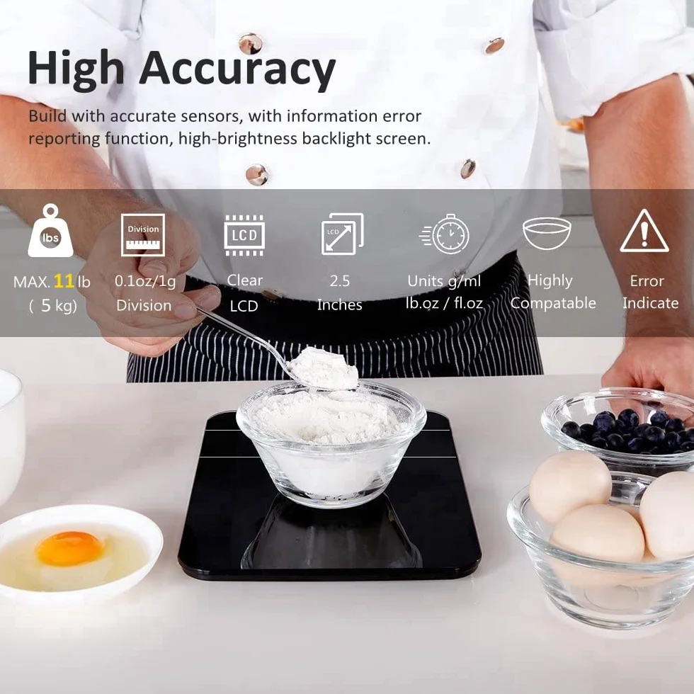 NUTRI FIT Bilancia da cucina digitale ricaricabile, bilancia elettronica per alimenti con ricarica USB-tipo C per cucinare e cuocere al forno, LCD retroilluminato, 11 libbre/5 kg (Nero)