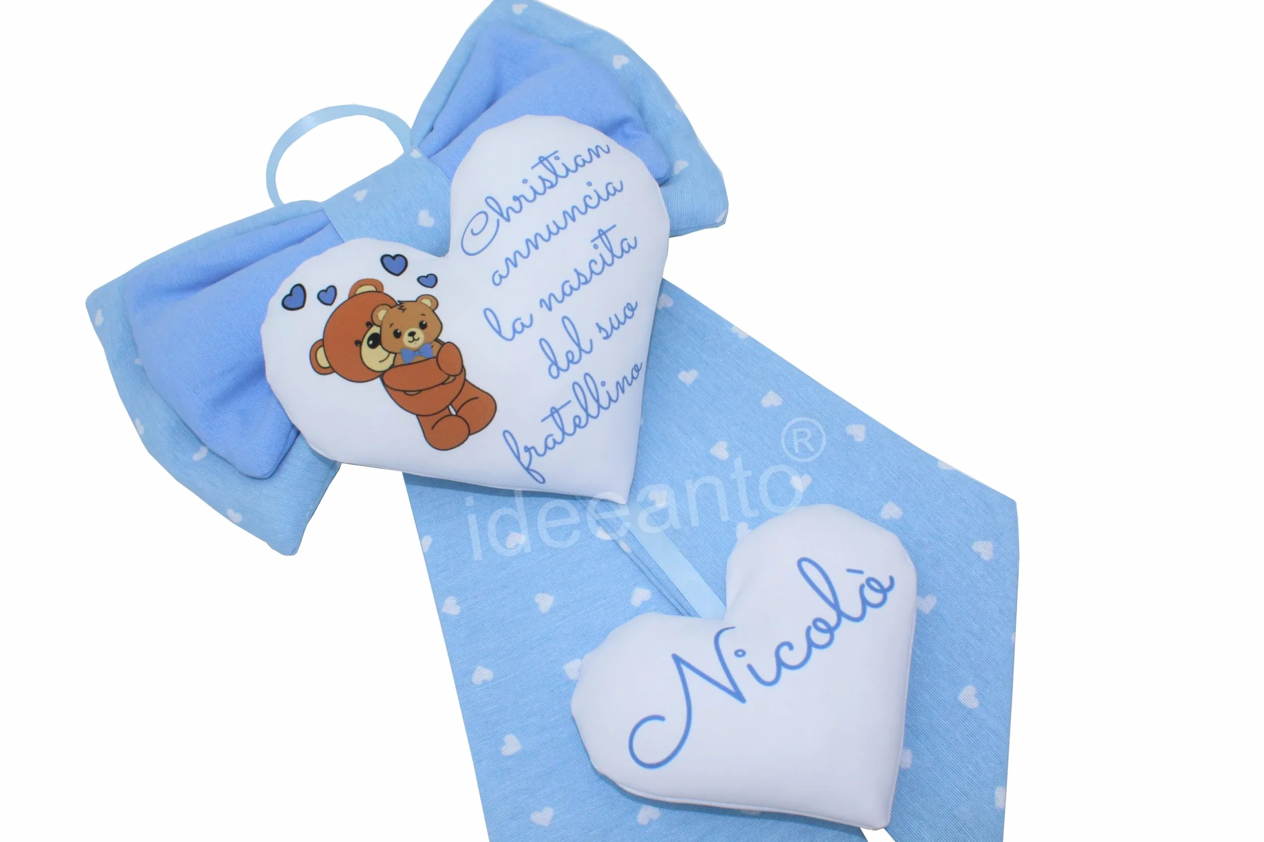 Fiocco nascita personalizzato con nome e frase Made in Italy ideeanto