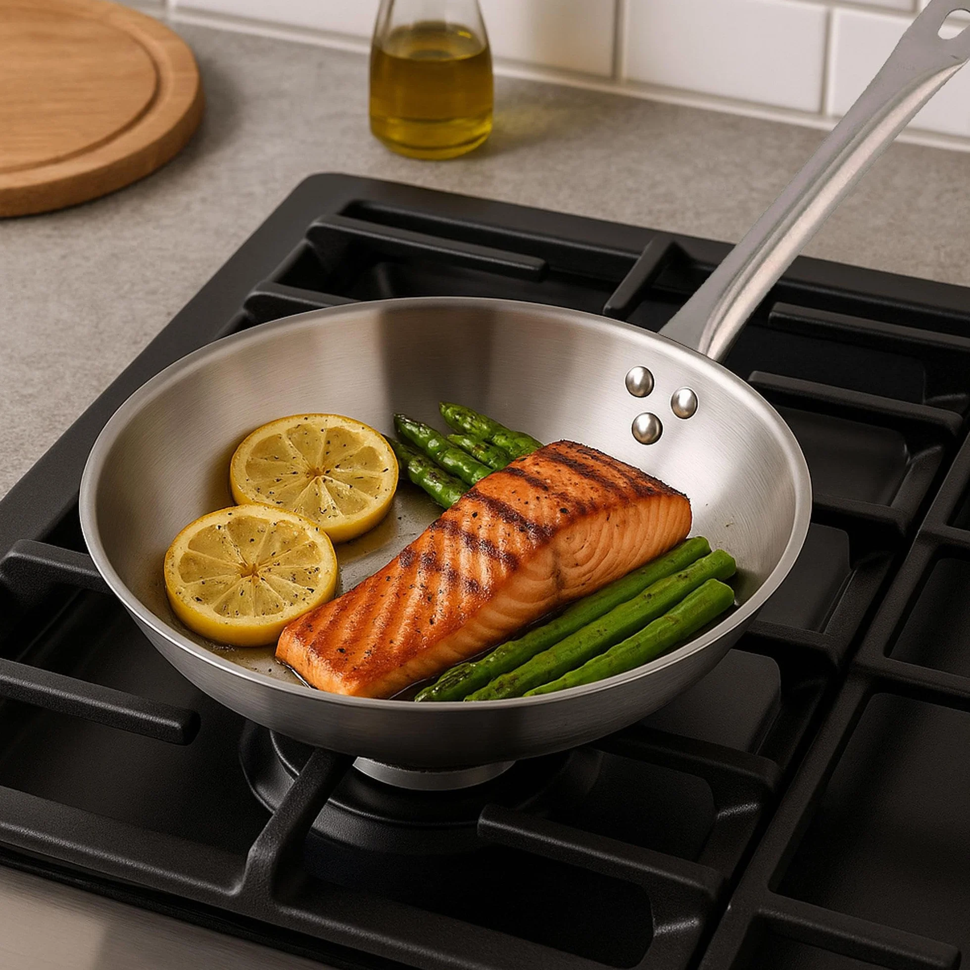 Well Home Set di 5 padelle Ø20Ø24Ø28Ø30Ø32cm in acciaio inox, adatte per induzione e senza antiaderente