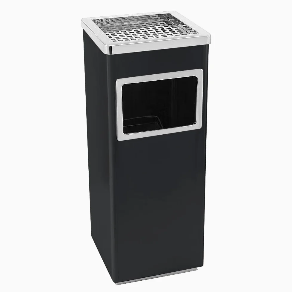 HUOLE Pattumiera con Posacenere Acciaio Inox Contenitore Cestino Design Elegante Funzionale Raffinato Inserti Rimovibili Robusto Capacità - Nero (2pz) 30 * 24 * 60 cm - 48 l