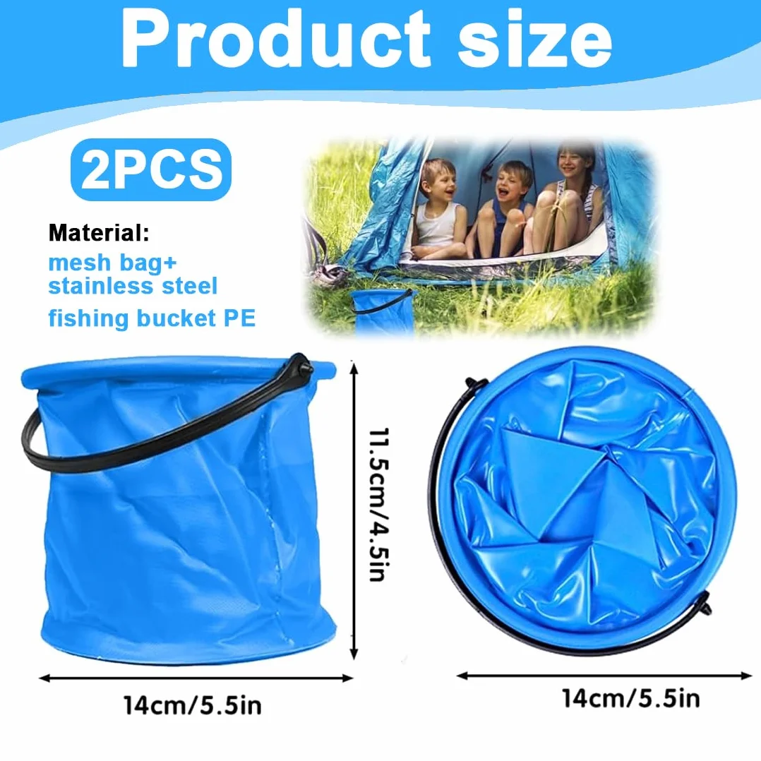 2 Pcs Secchiello Pieghevole Spiaggia Secchio Portatile 2L Colorato Multiuso per Campeggio Pesca e Bambini