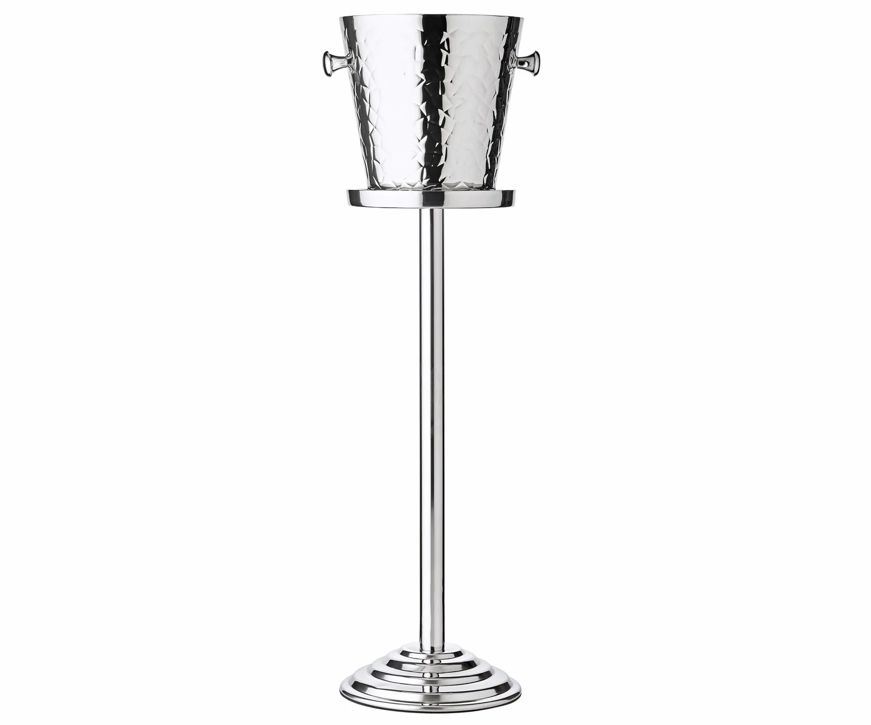 EDZARD Refrigeratore per spumante Capri con supporto (altezza 85 cm), con motivo martellato, acciaio inossidabile, con manici, per una bottiglia - Per vino o champagne - Secchiello per il ghiaccio