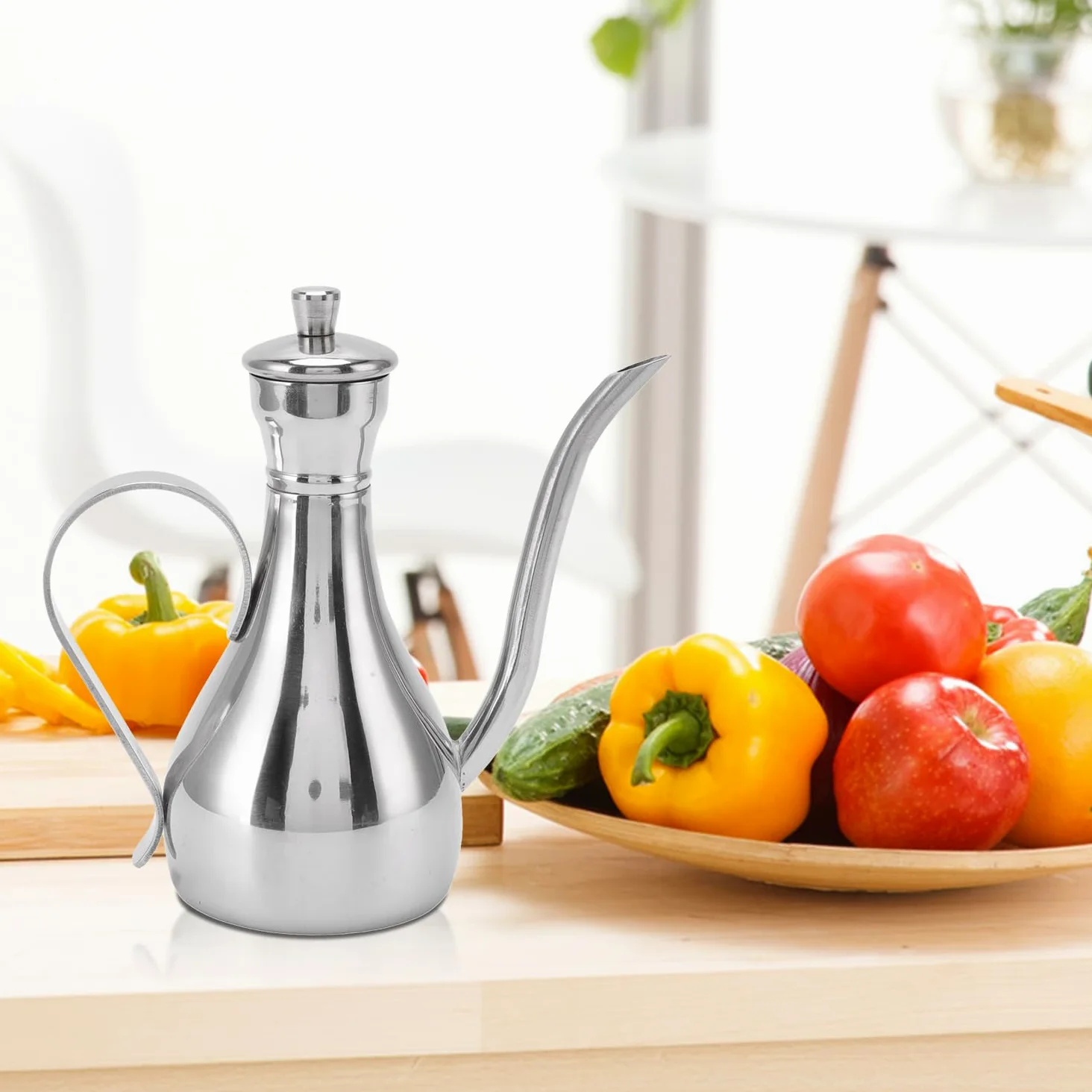 Bottiglia Olio Acciaio Inossidabile, Oliera Antigoccia con Manico Ergonomico 350ml Capacità Ampia Apertura per Condimenti Cucina Domestica Dispenser Salsa Soia Aceto Balsamico