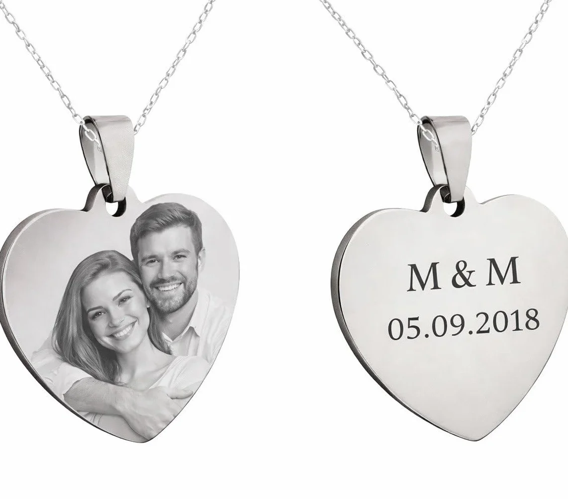 Collana Donna Acciaio Inossidabile Cuore Personalizzato Foto Incisione Regalo Coppia Anniversario