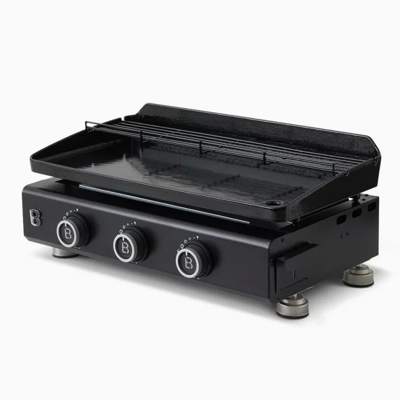 BRASERO - Piastra Silvia EVO 3 Fuochi Braciere - Piastra in acciaio da 67 x 34 cm - 3 bruciatori - Griglia di riscaldamento - Piezo integrato - Cassetto grasso con indicatore di livello - Fino a 10