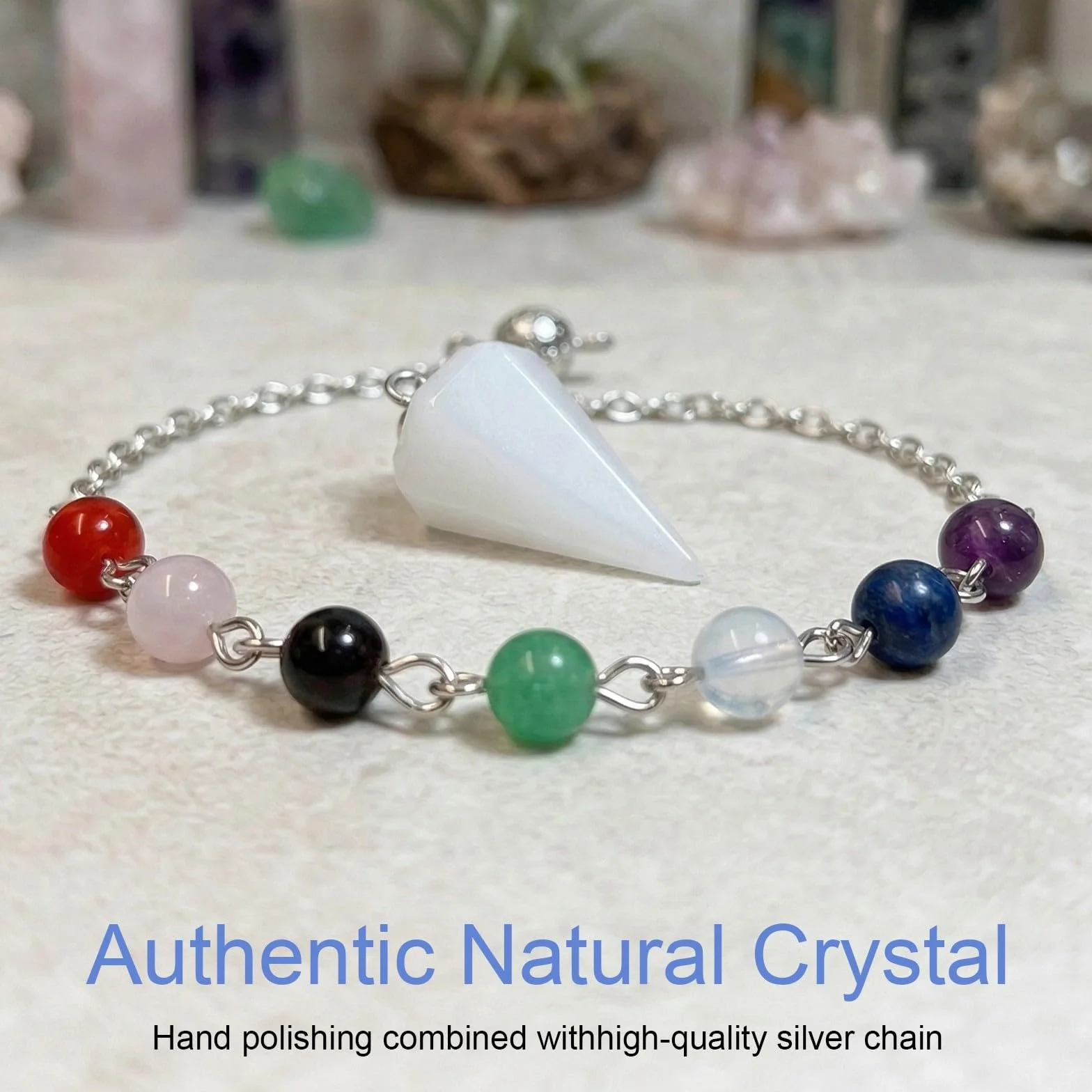 Pendolo Divinatorio 7 Chakra Cristallo Naturale Radioestesia Esoterico Pietra Reiki Meditazione