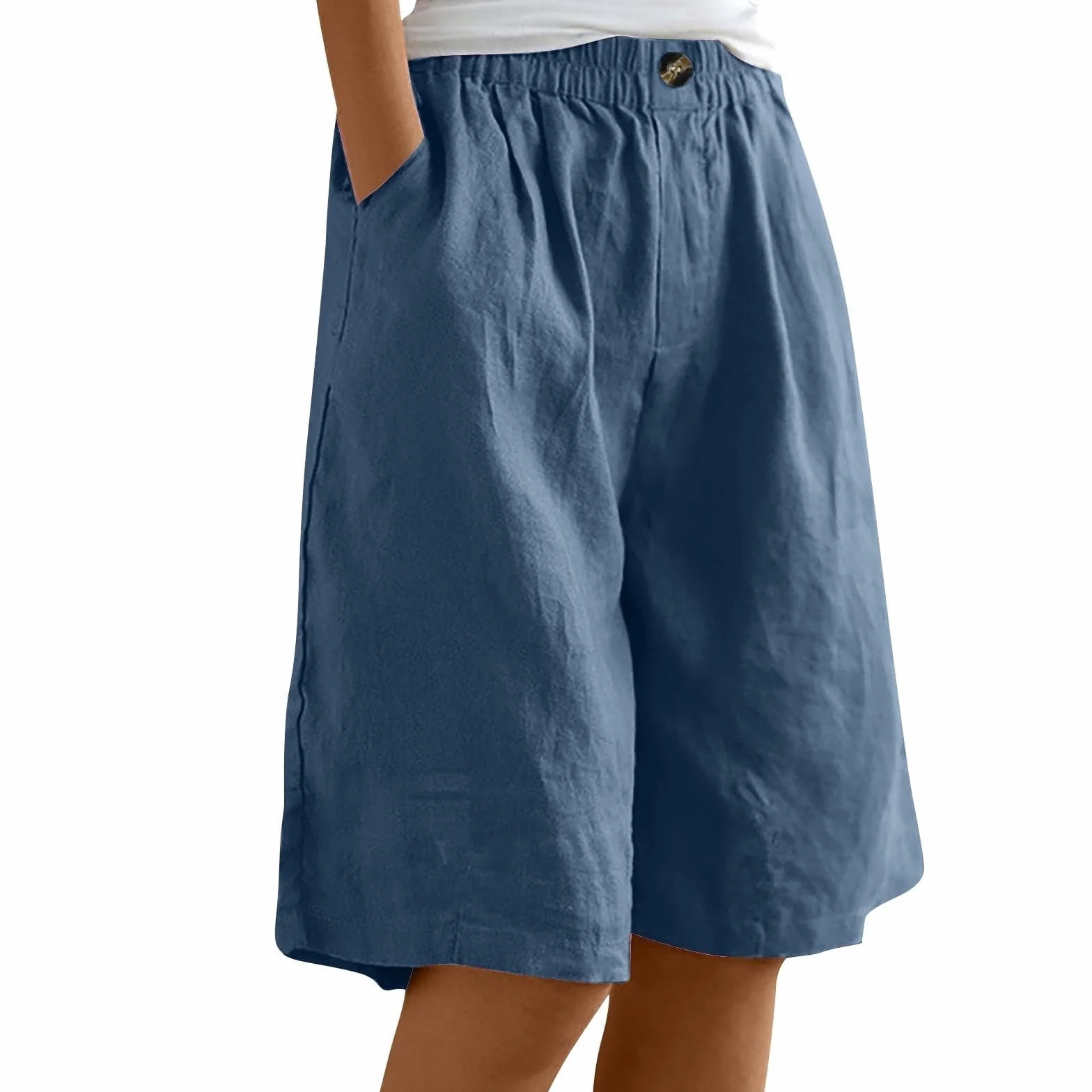 Bermuda Cotone Donna Estivi al Ginocchio Pantaloncini Lino Donna Leggeri Pantaloni Corti Eleganti Curvy Elastico in Vita Shorts Gamba Larga Baggy Pantaloncini Larghi Spiaggia Taglie Forti per Sportivi