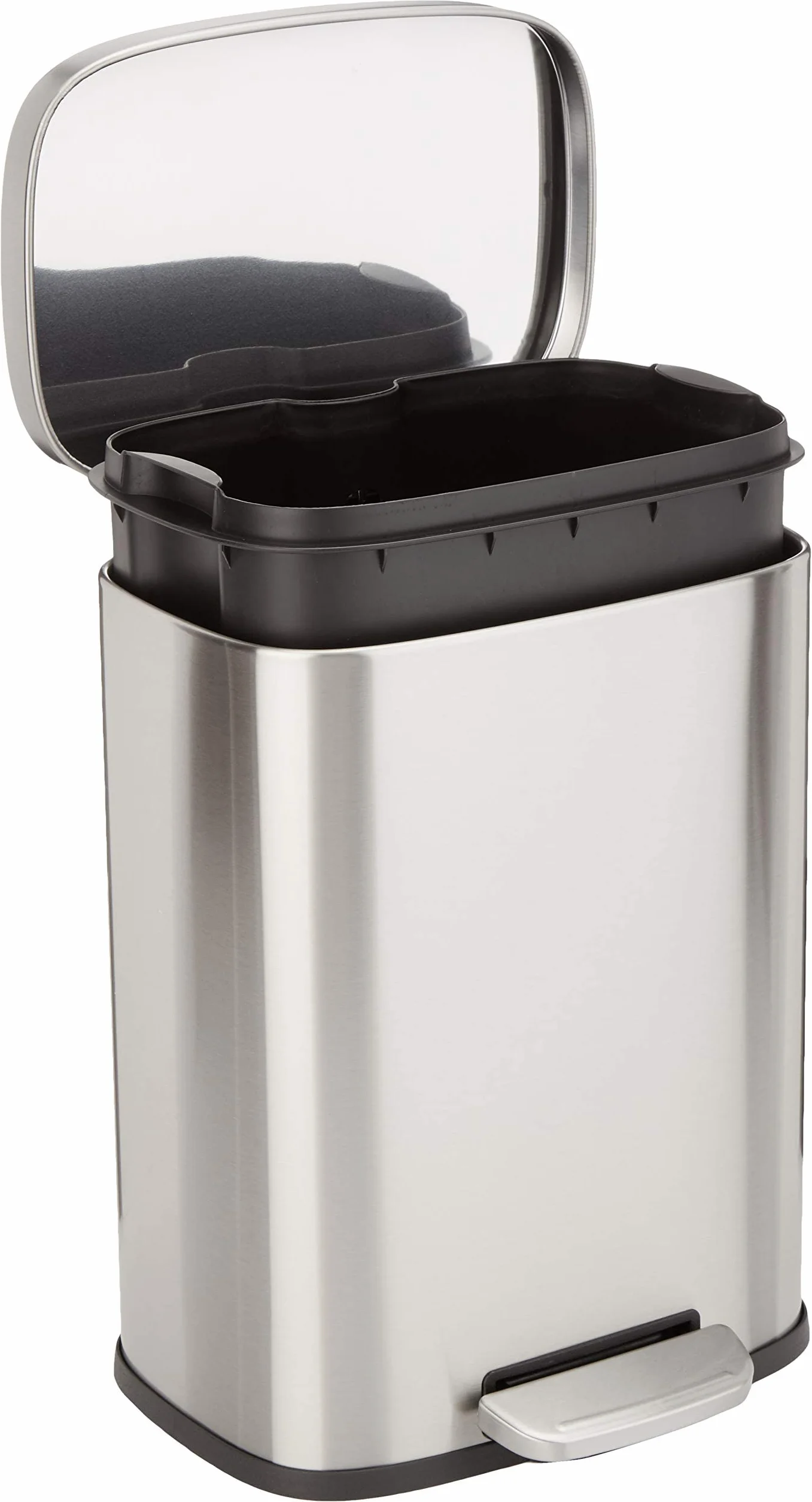 Amazon Basics Pattumiera rettangolare, piccola, antimacchia, chiusura ammortizzata, acciaio inox spazzolato, 12 l, finitura nichel satinato, 28,7 x 25,1 x 38,3 cm (lunghezza x larghezza x altezza)