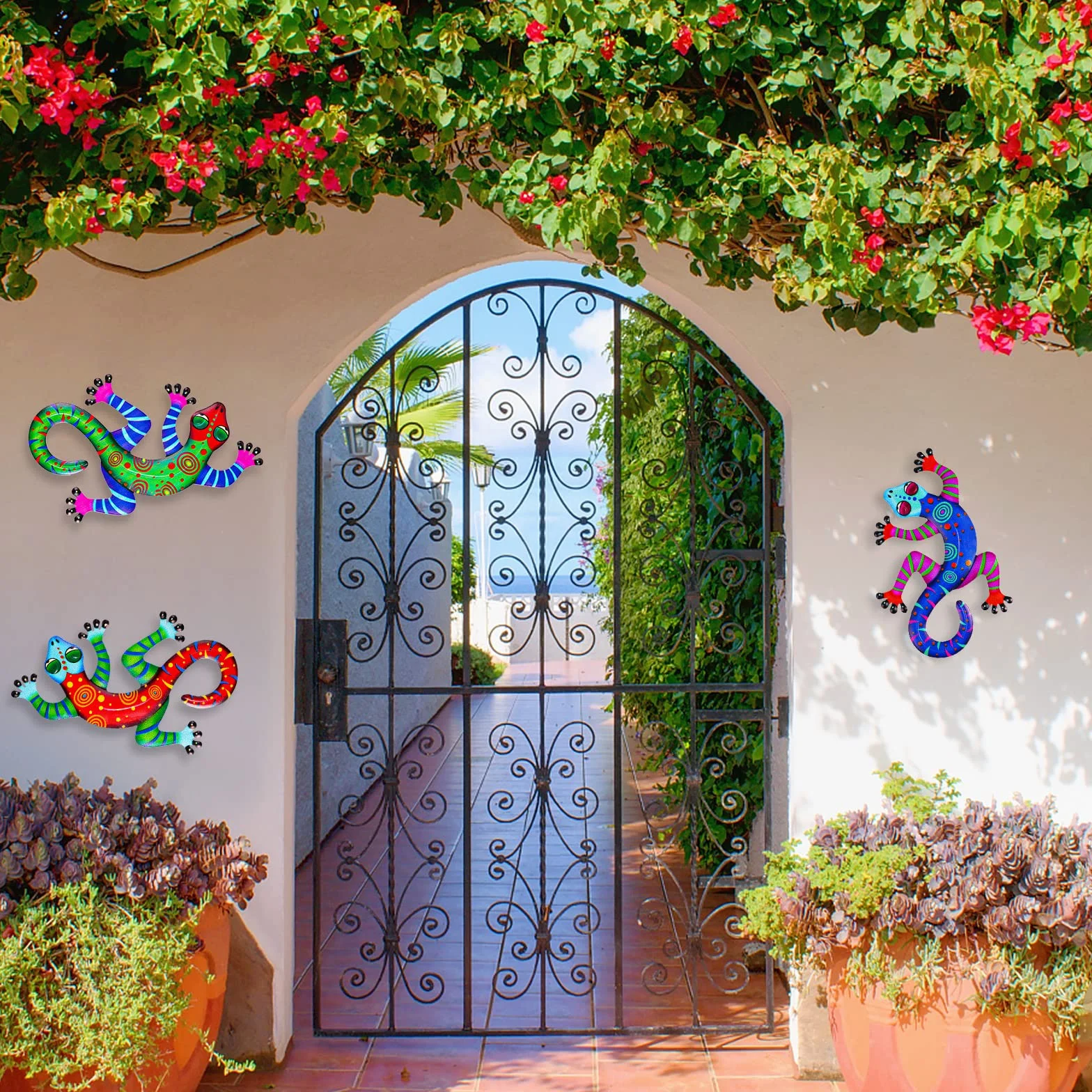 OFFCUP Lucertola in Metallo 3Pcs Decorativa da Appendere Decorazione Metallica per Giardino