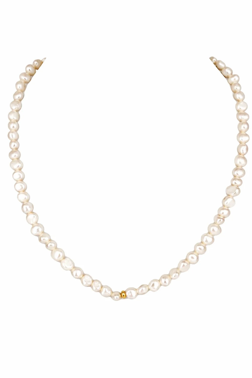 Collana con perle coltivate autentiche e Argento 925, con lucentezza alta e forma barocca con una lunghezza di 45 cm, 45 cm largo, Oro, Perla