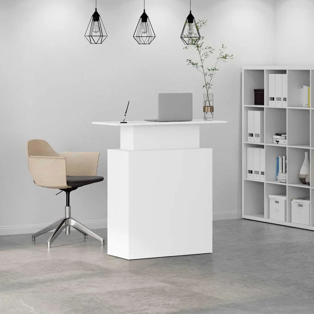 Bancone per ricevimento, in legno bianco, 100 x 40 x 104 cm, con ripiano, bancone da ufficio per sala reception, postazione di lavoro per ufficio e home office