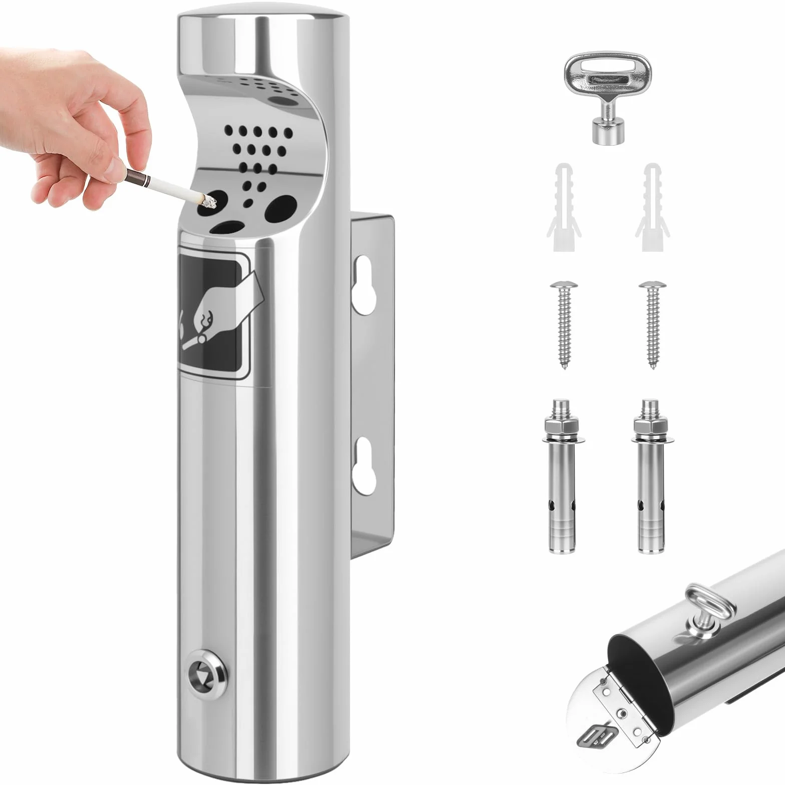 Posacenere da parete per esterni in acciaio inox 28,5 x 6,5 cm resistente alle intemperie