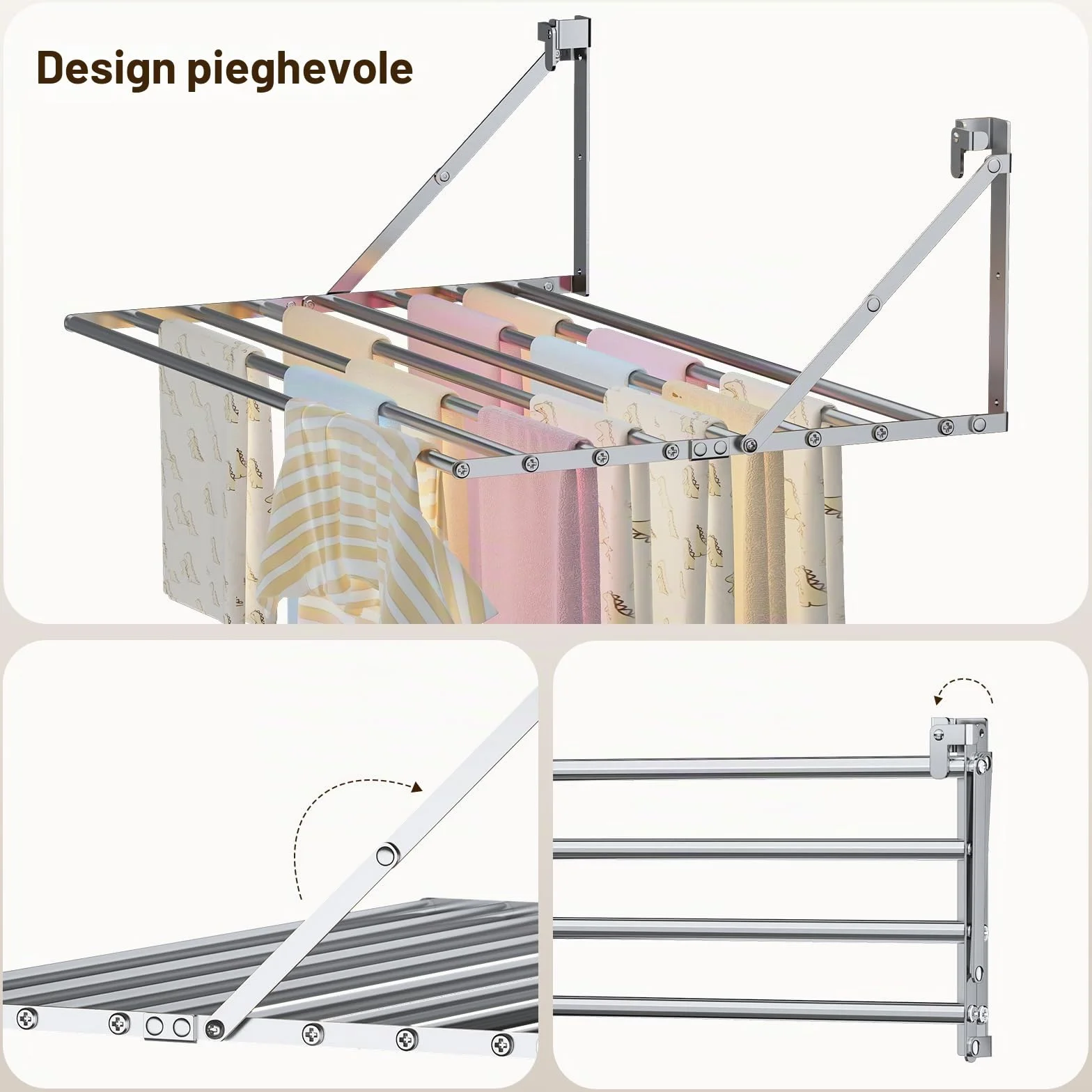 Innotic Stendibiancheria da parete 80 cm 8 barre pieghevole resistente alla ruggine per esterni argento