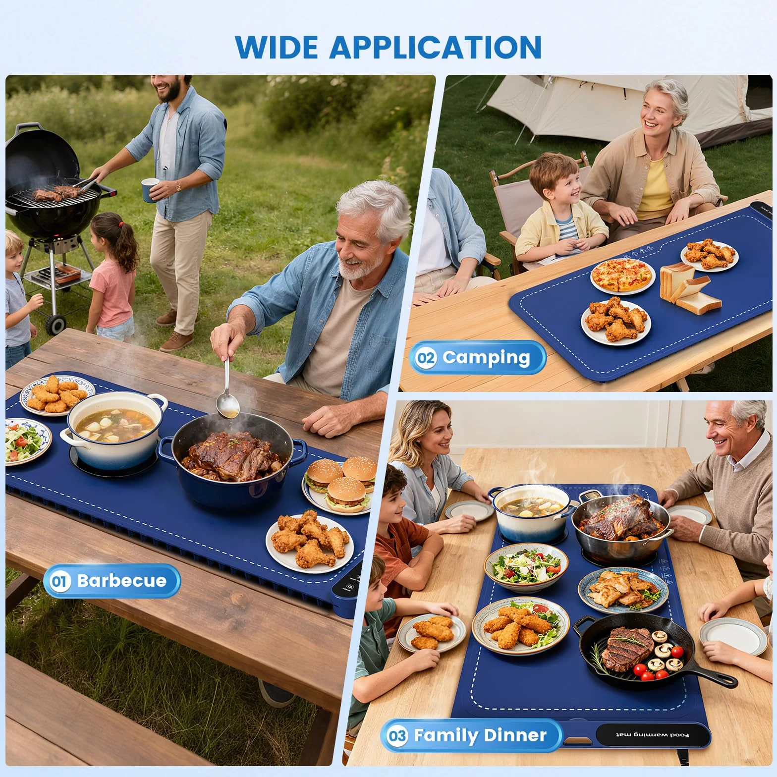 Tappetino riscaldante per alimenti Warming board 10S in silicone flessibile blu