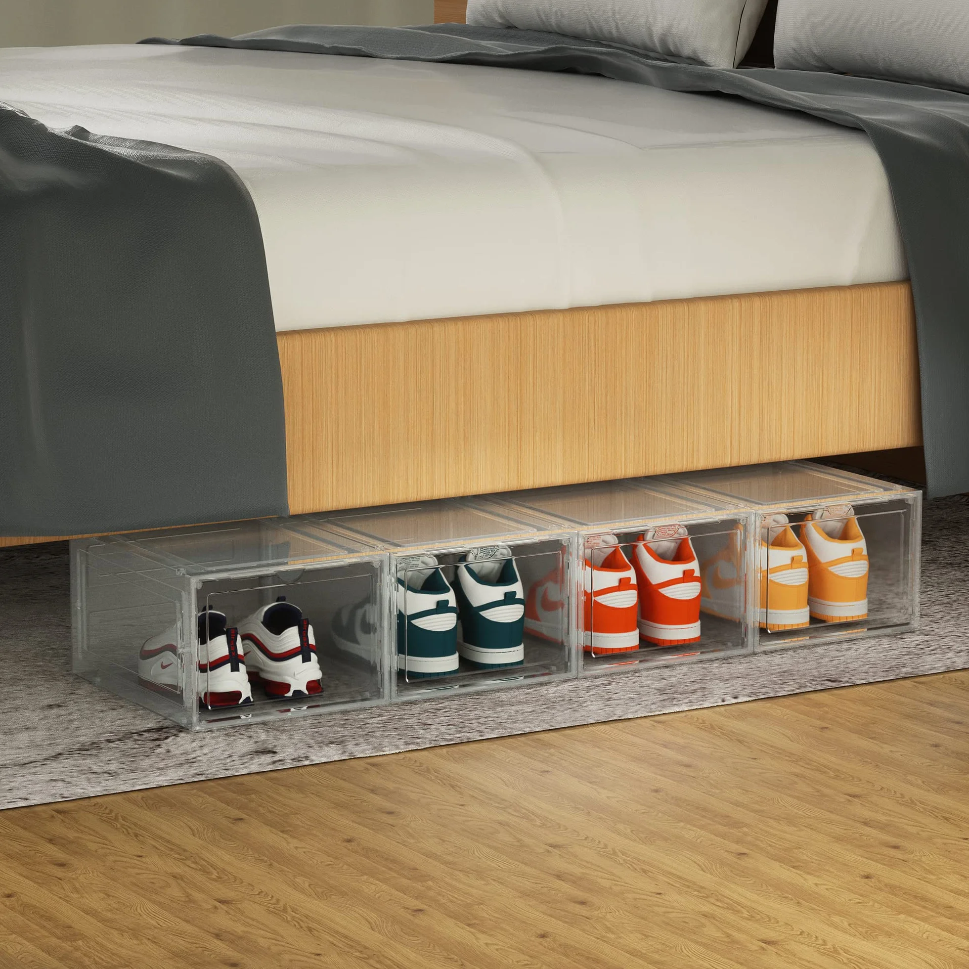 HOMIDEC 6 pcs Scatole per Scarpe in Plastica Trasparenti Impilabili con Coperchi 35x25x18.7cm