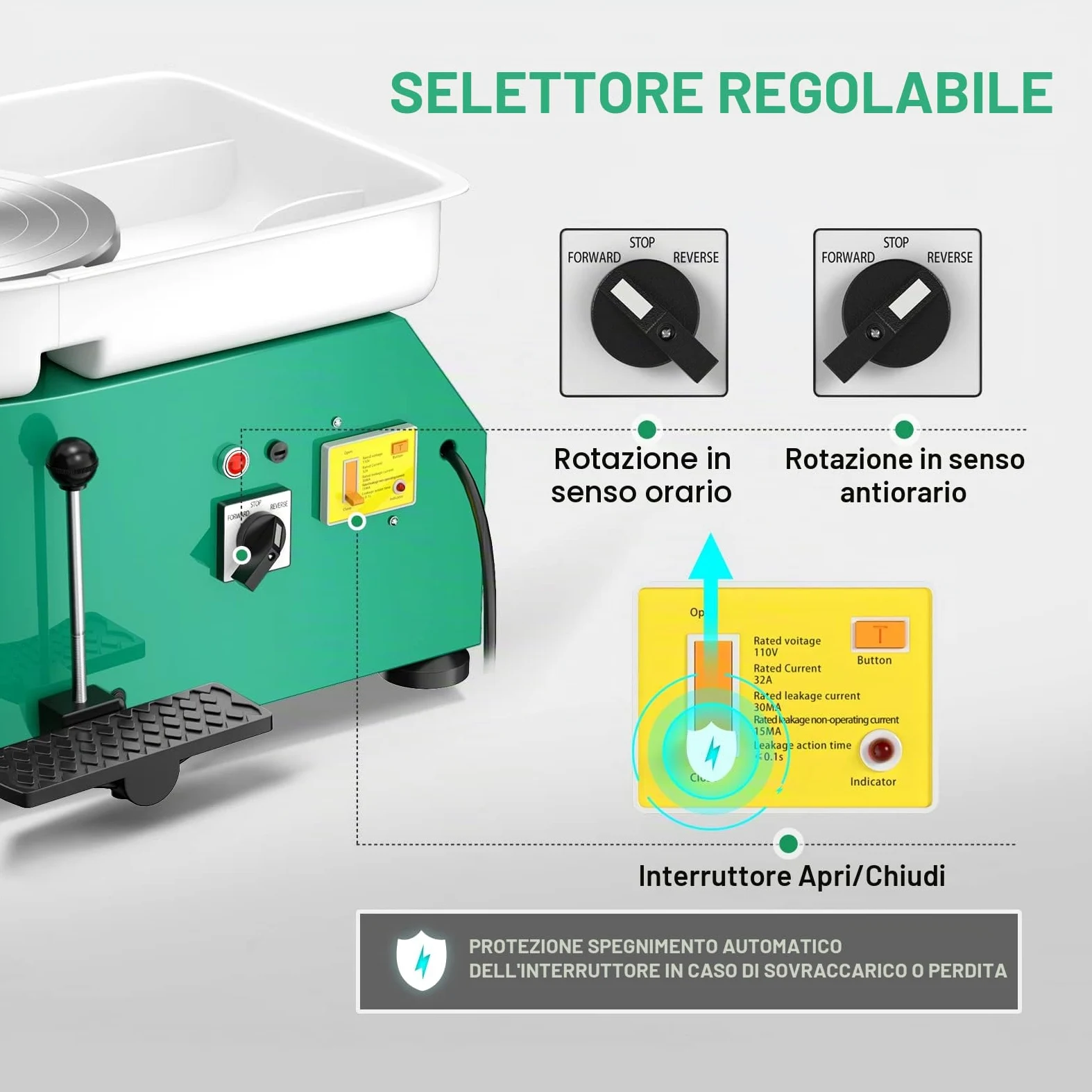 Tornio per Ceramica, 25CM Macchina da Tornio per Argilla che Forma la Macchina 350W Strumento Elettrico di Argilla fai da te con Pedale e Bacino Staccabile
