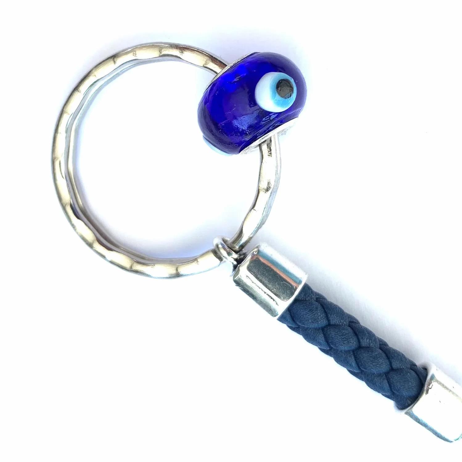 ASTER ALHELÍ Portafortuna Portachiavi Blu Occhio Turco Amuleto Malocchio Keychain Pelle Intrecciata Blu Argento Cuoio Uomo Donna