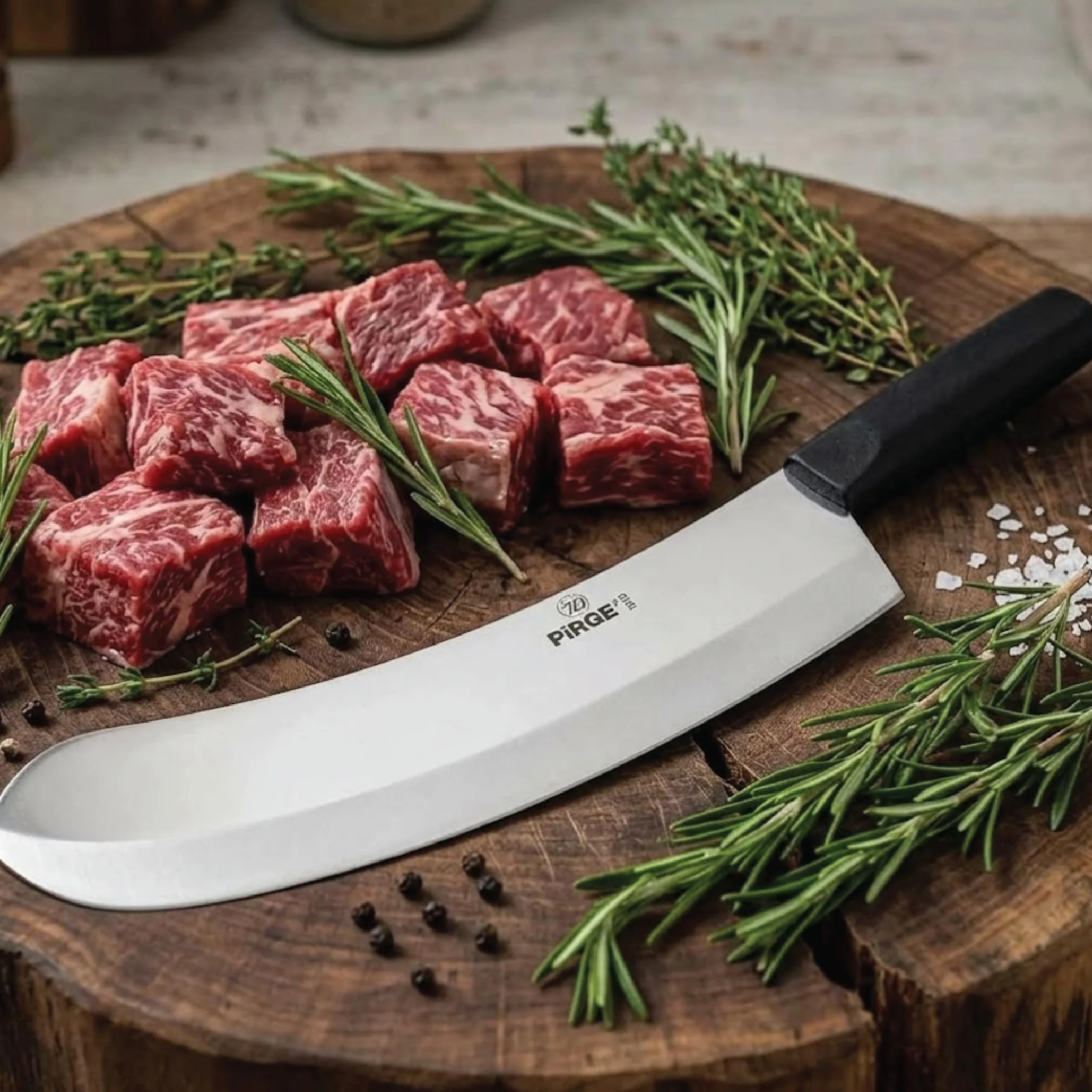 Pirge Ecco Mezzaluna Cucina Grande per Carne 55 cm - Coltello Monolama per Erbe, Macellaio, Cucina Professionale - Coltello da Cucina in Acciaio Inossidabile - Design Ergonomico con Manico in Plastica