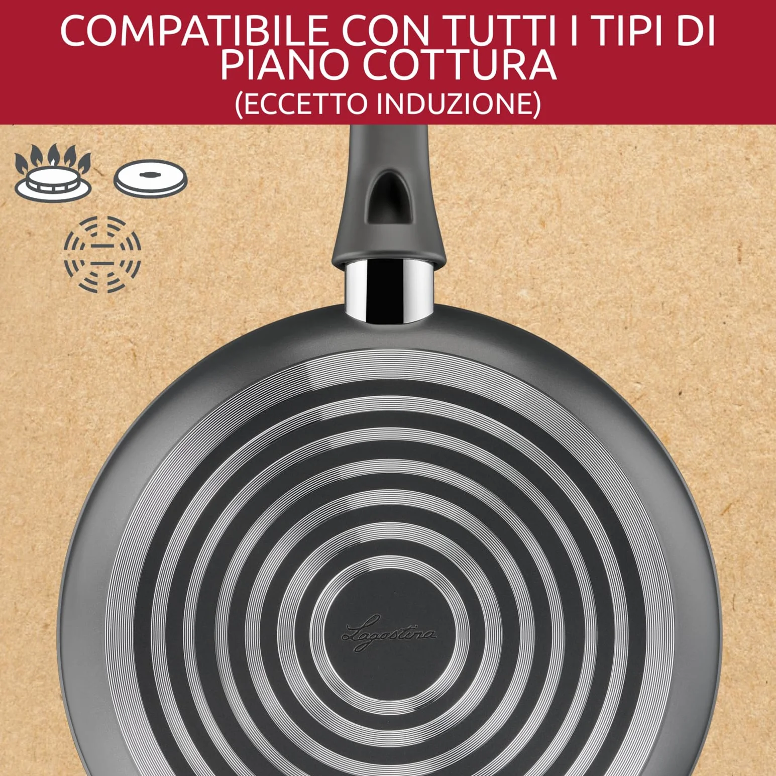 Lagostina Edera Set 2 Padelle Antiaderenti 24/28 cm Rivestimento Titanio Cottura senza Grassi Gas Thermo-signal