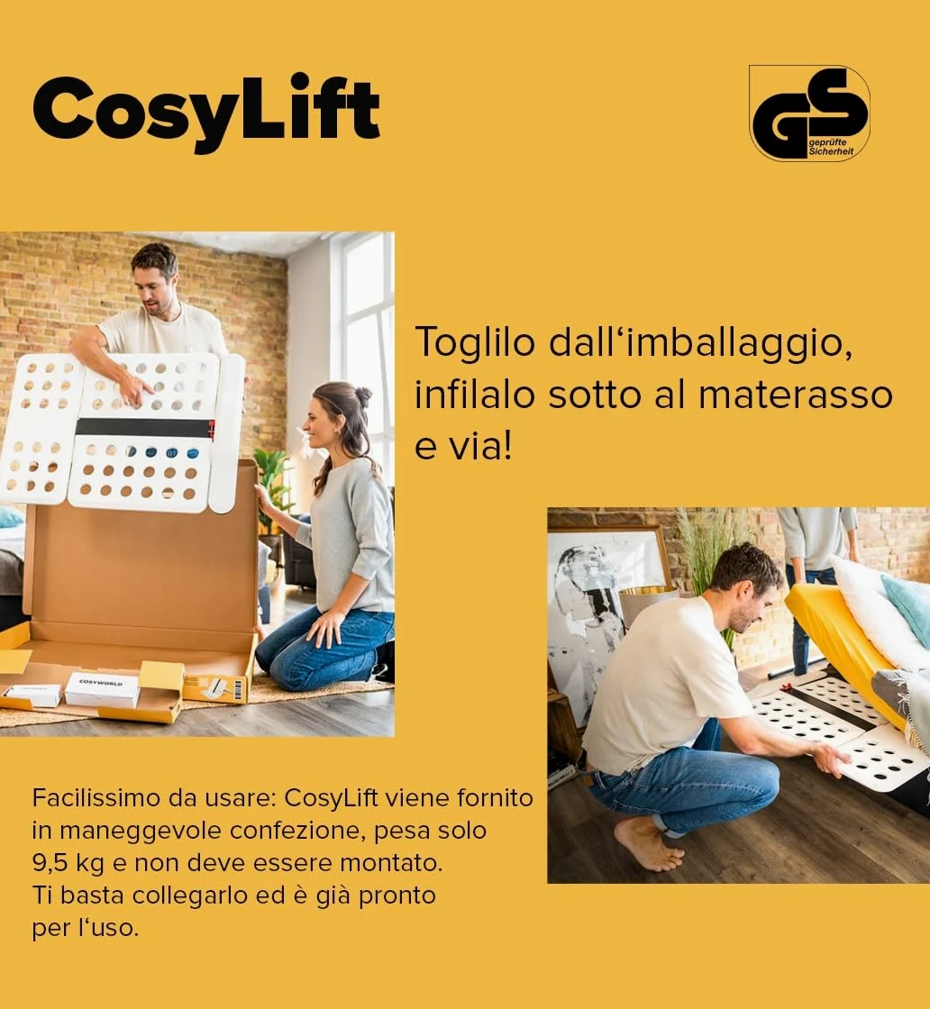 CosyLift rete a doghe Add On – trasforma ogni letto in regolabile elettrico – Meccanismo di sollevamento per materassi, reti e letti a molle – incluso interruttore manuale