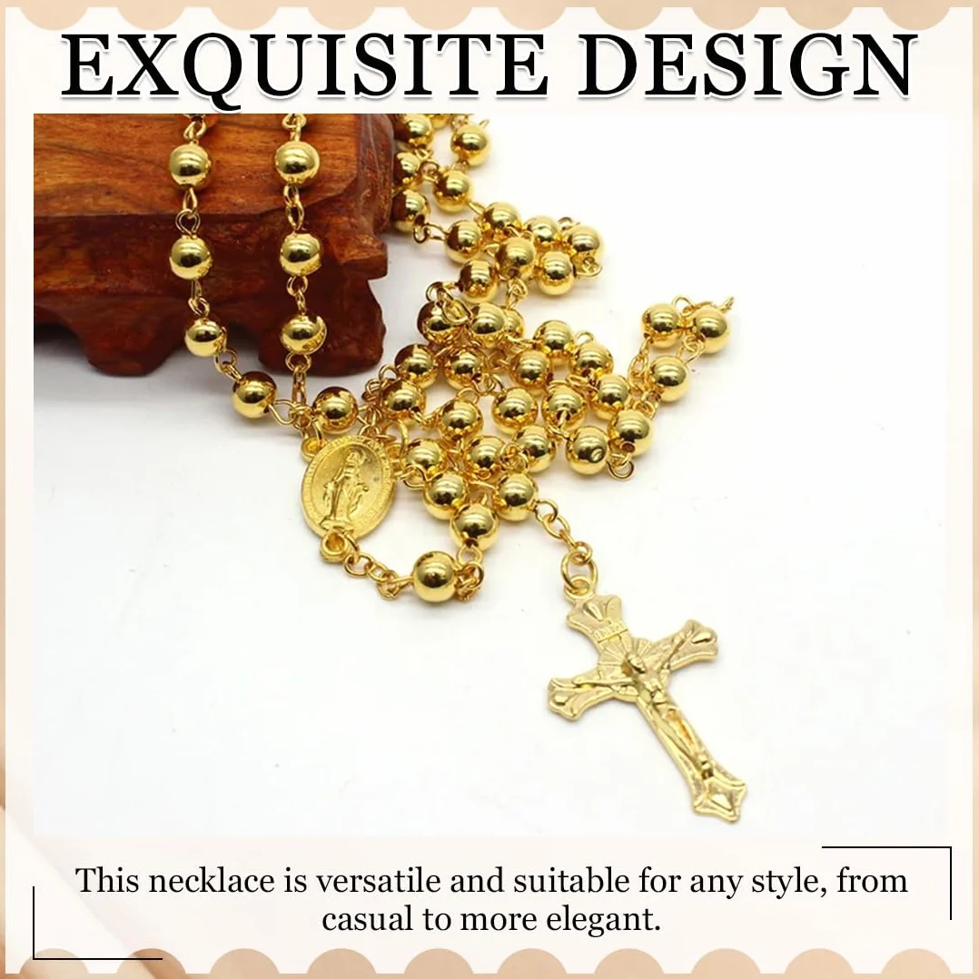Collana con ciondolo religioso, con pendente croce di Gesù Cristo, unisex Metallo colore placcata oro, Collana da Uomo Donna Preghiere Promessa Perline e Occhio Maligno Idee Regalo