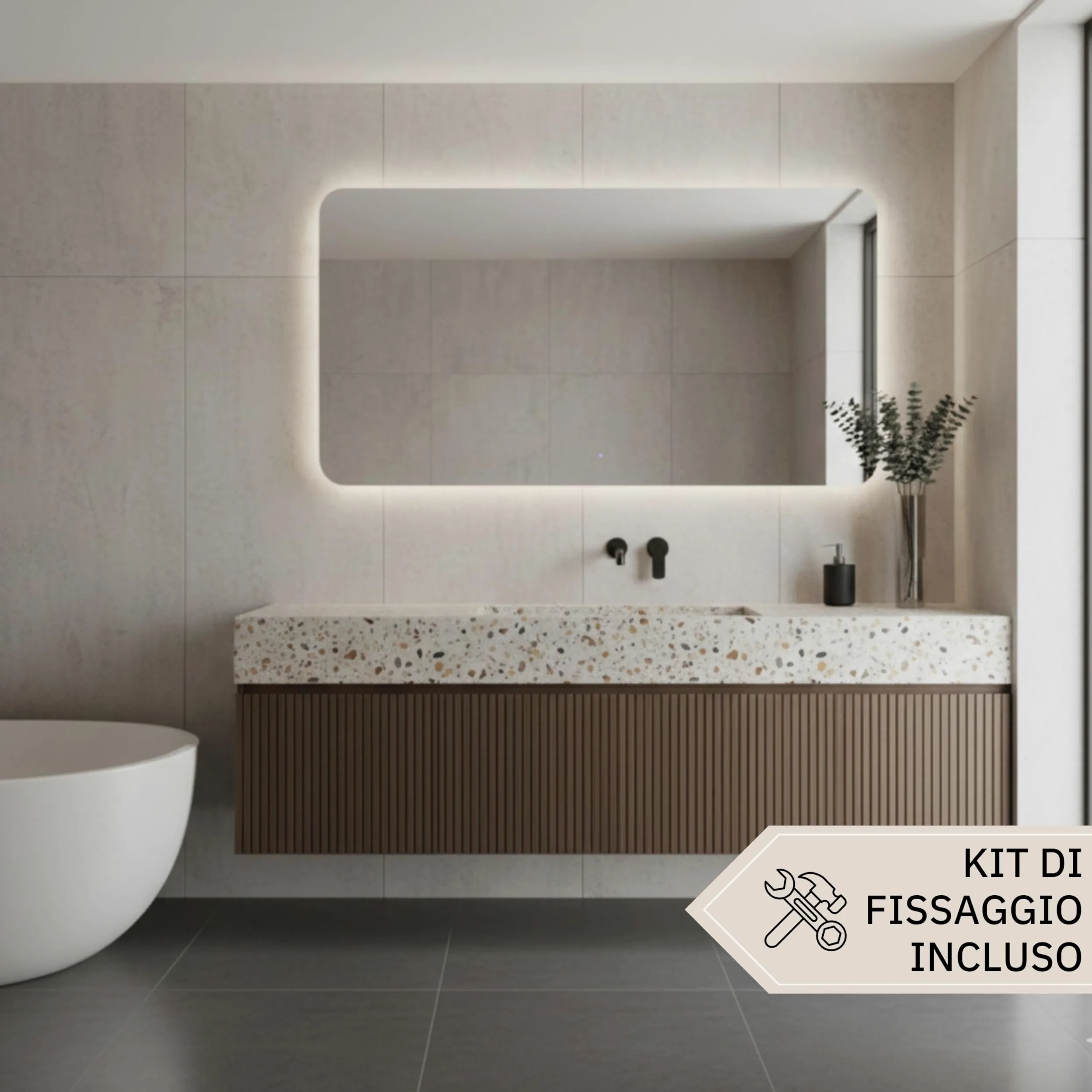 Specchio Bagno con Luce LED CIRCE 100x70 cm, Striscia LED Naturale 4000K, Moderno Retroilluminato 24V