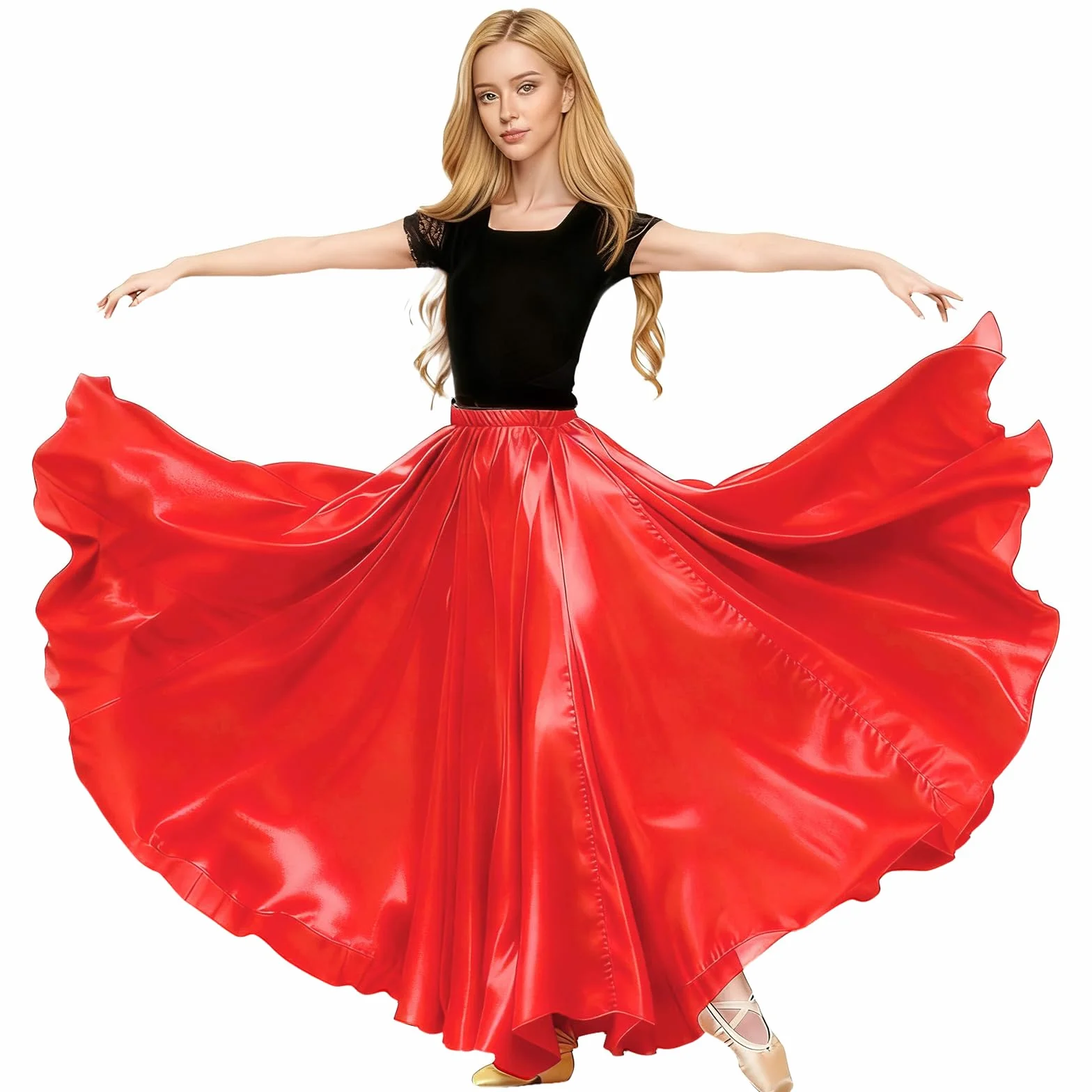 Baisdan - Gonna in Raso per Danza del Ventre, Costume da Festival, Gonna Lunga e Ampia