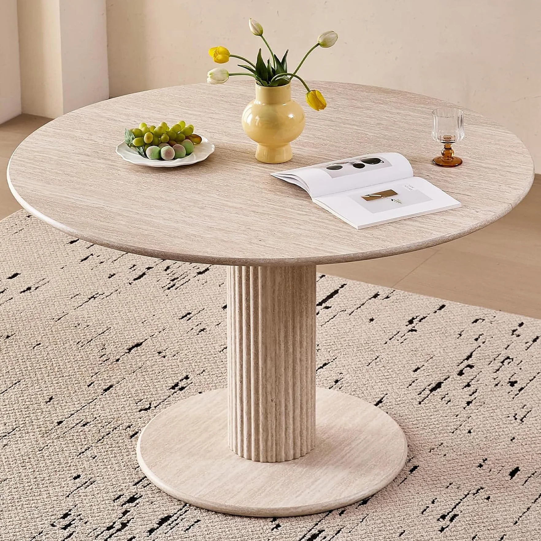 Set da Sala da Pranzo, Tavolo da Pranzo Rotondo Moderno con 4 Sedie da Pranzo, Piano del Tavolo in MDF e Seduta in Velluto per Cucina, Sala da Pranzo e Ristoranti (Grigio)