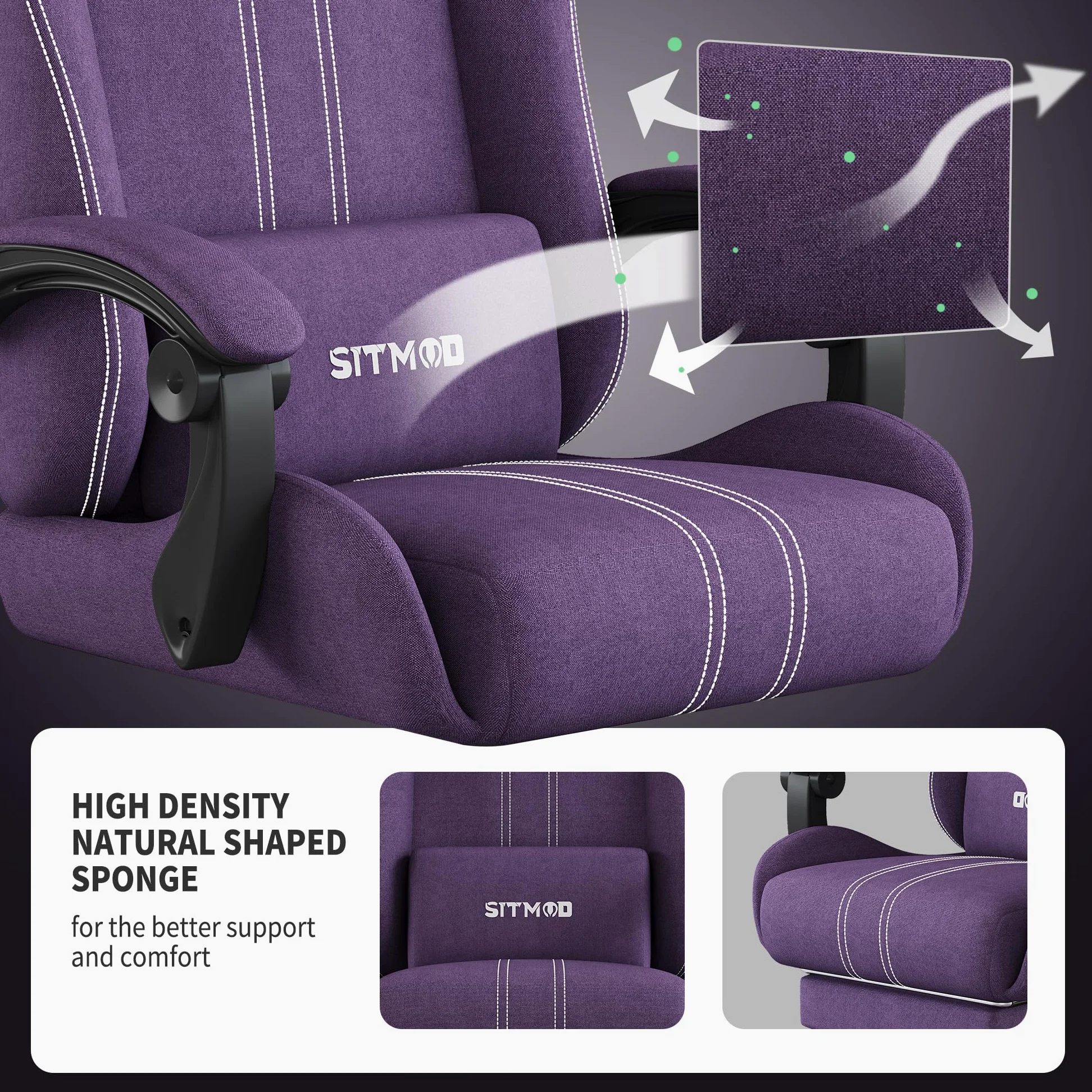 SITMOD Sedia gaming con Poggiapiedi, Ampia Sedia da Ufficio Ergonomica Imbottita, Alta Capacità di Carico, Sedia per Computer con Schienale Alto e Poggiapiedi, Tessuto a rete