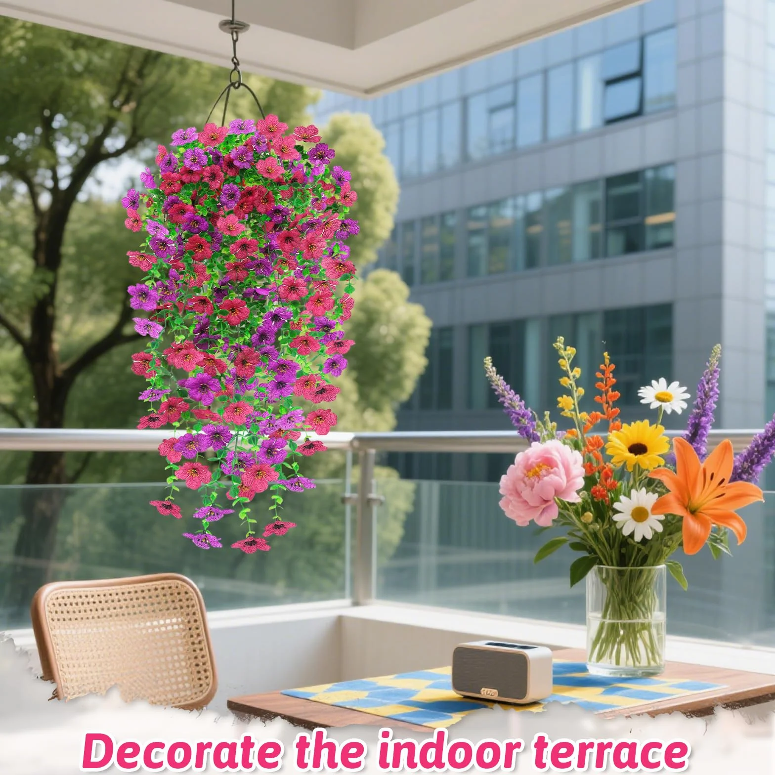 Fiori Finti da Esterno Artificiali Resistenti UV 2 Pezzi Rosa Viola per Giardino Balcone