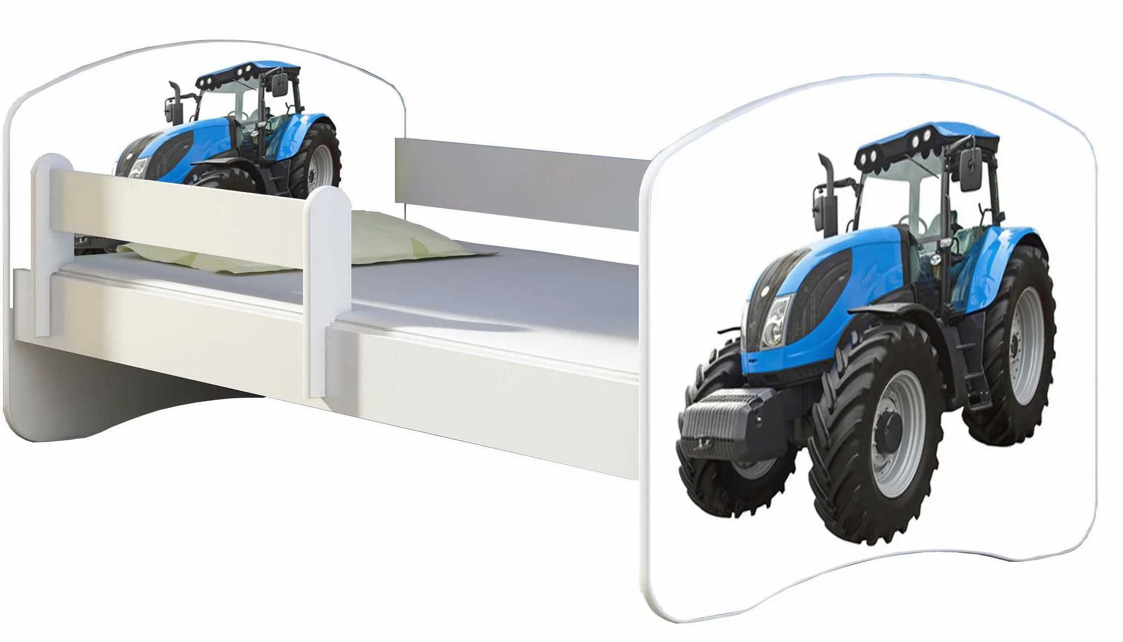 ACMA II Letto per bambino Cameretta per bambino con materasso Rete a doghe, Bianco (42 Trattore, 140x70)