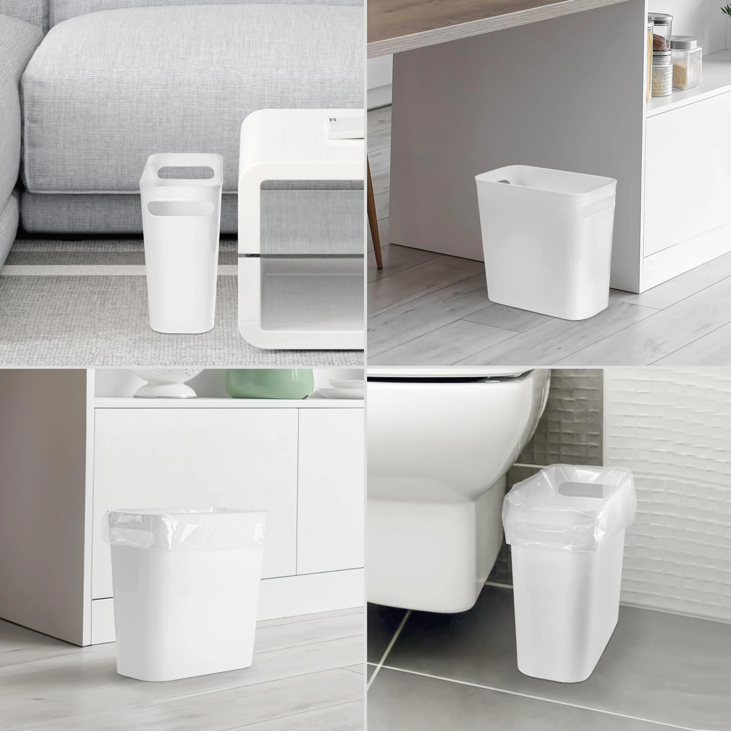 Bidone Pattumiera Bianco 6 l 4 Pezzi - Cestino Piccolo Plastica con Maniglie Integrate per Bagno, Cucina