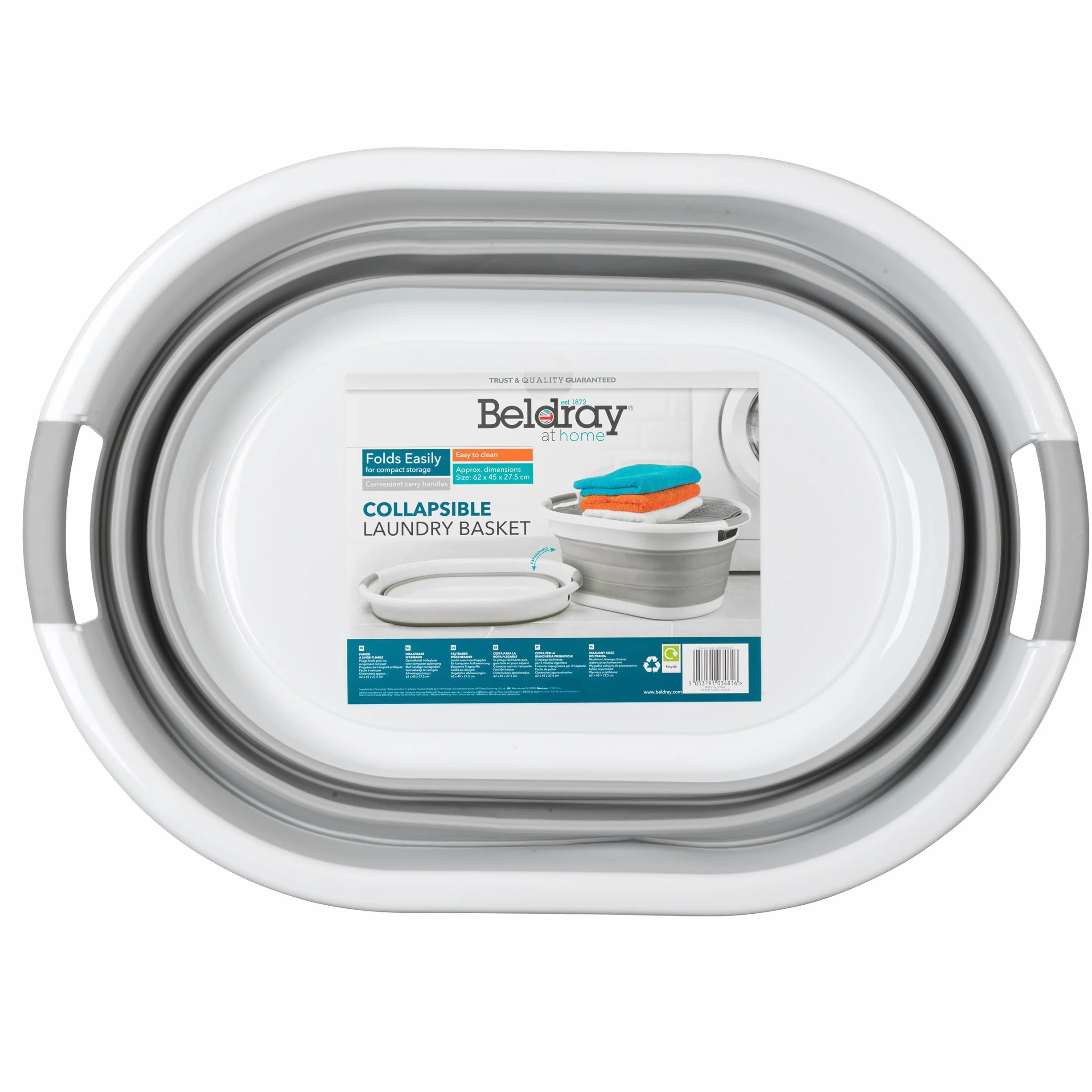 Beldray® LA034816 Oval Collapsible Laundry Basket, Grey