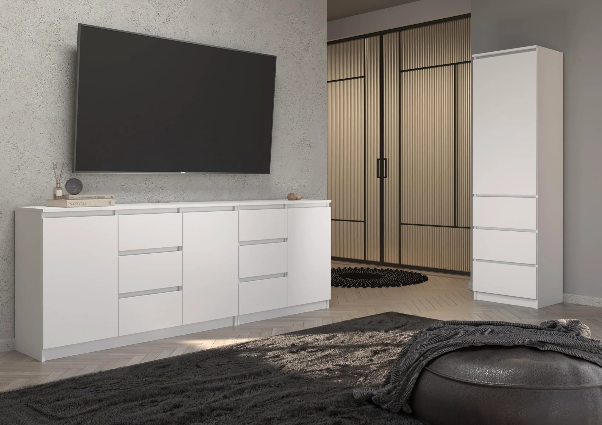 Cassettiera moderna credenza multiuso per camera da letto, corridoio, soggiorno, ufficio, bianco, 80 x 97 x 40 cm, 1 ante 3 cassetti)